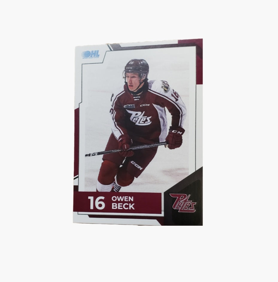 2022-23 Peterborough Petes Owen Beck Petes card no. 16 Montreal Canadiens draft pick