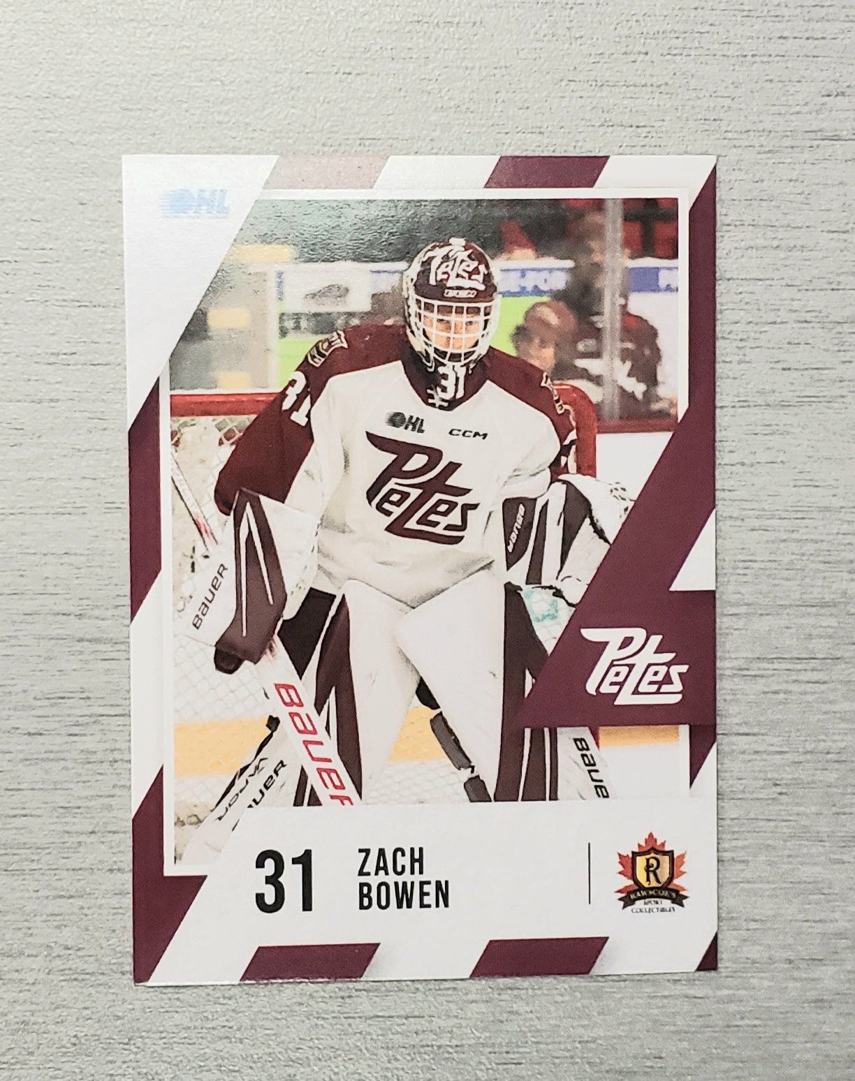 Peterborough Petes 2023-24 Zach Bowen Petes card no. 31