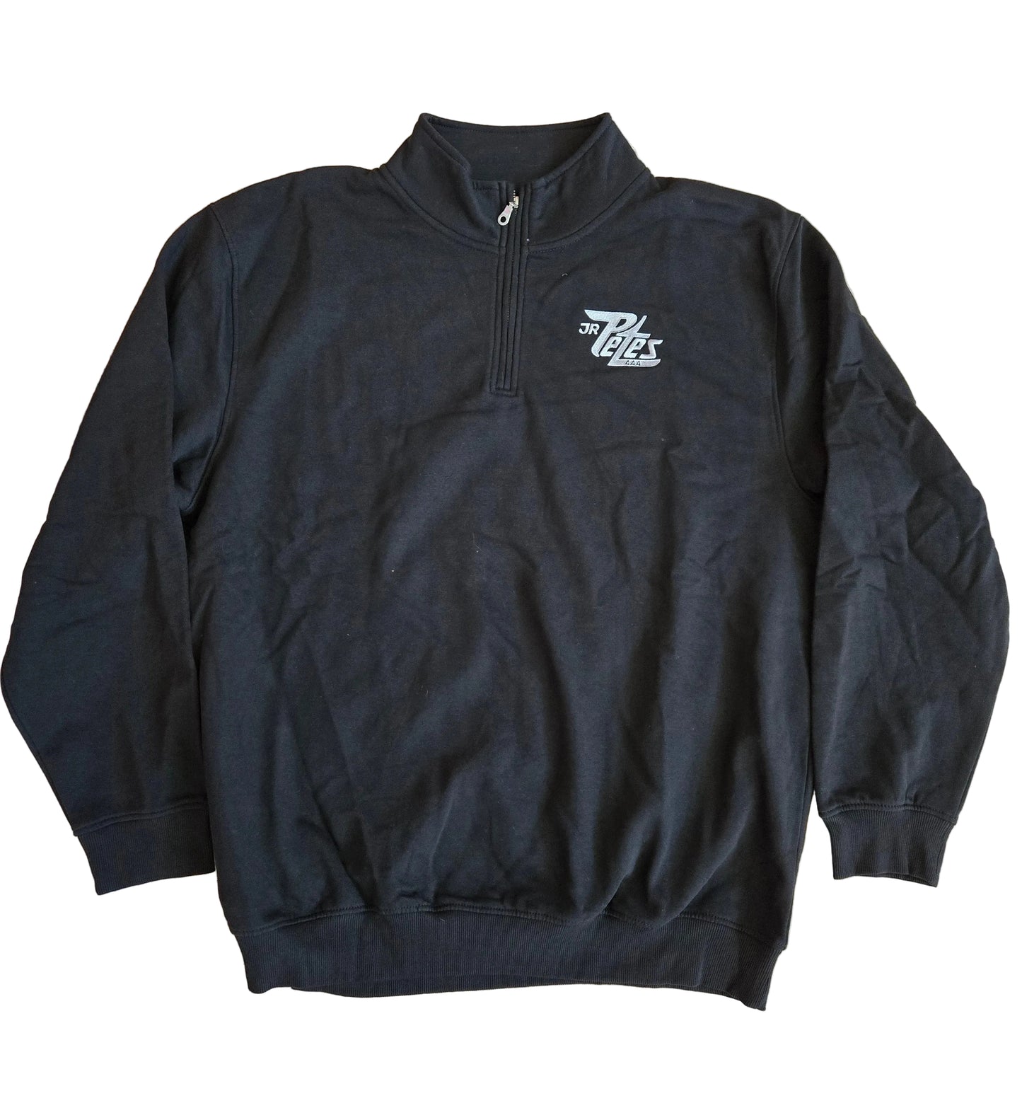 Black quarter-zip sweatshirt with a Jr Petes logo