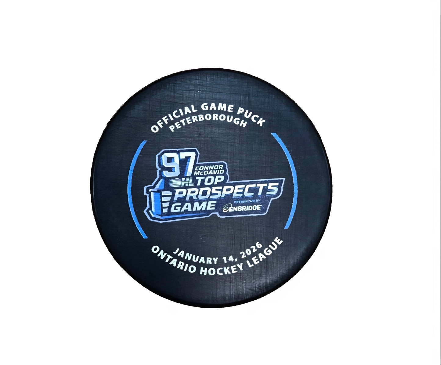 Connor McDavid Top Prospects hockey puck with text and branding on a white background