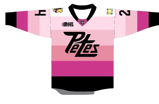 Pink in the Rink 2025 jersey design jersey 'Petes' branding on a white background