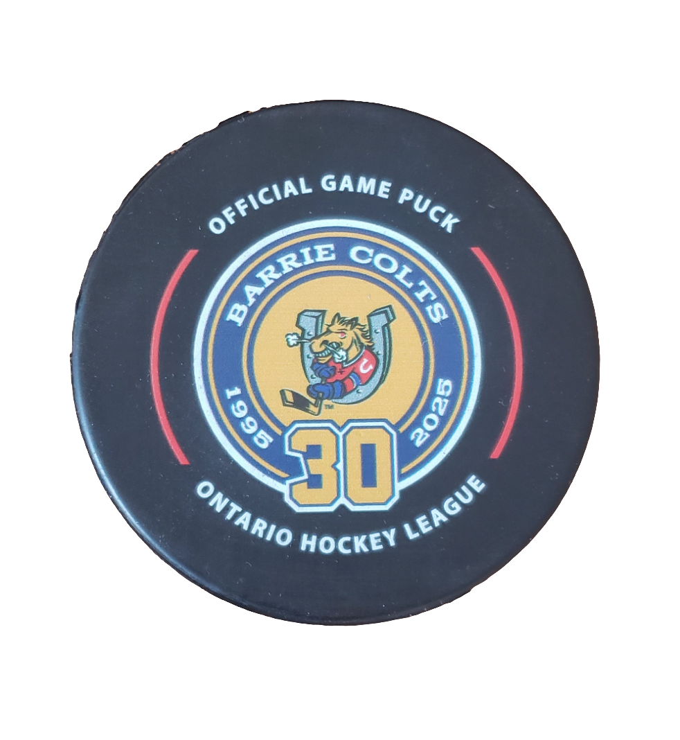 Official OHL Game puck 2024-25 Barrie Colts 30th Anniversary puck from the Petes store