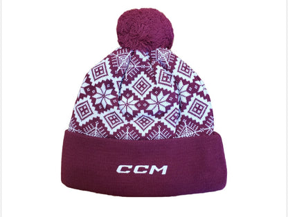 Peterborough Petes CCM maroon and white cuff knit pom beanie