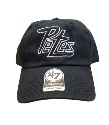 '47 Brand Peterborough Petes Clean Up cap black with white outline of logo with strap and clasp