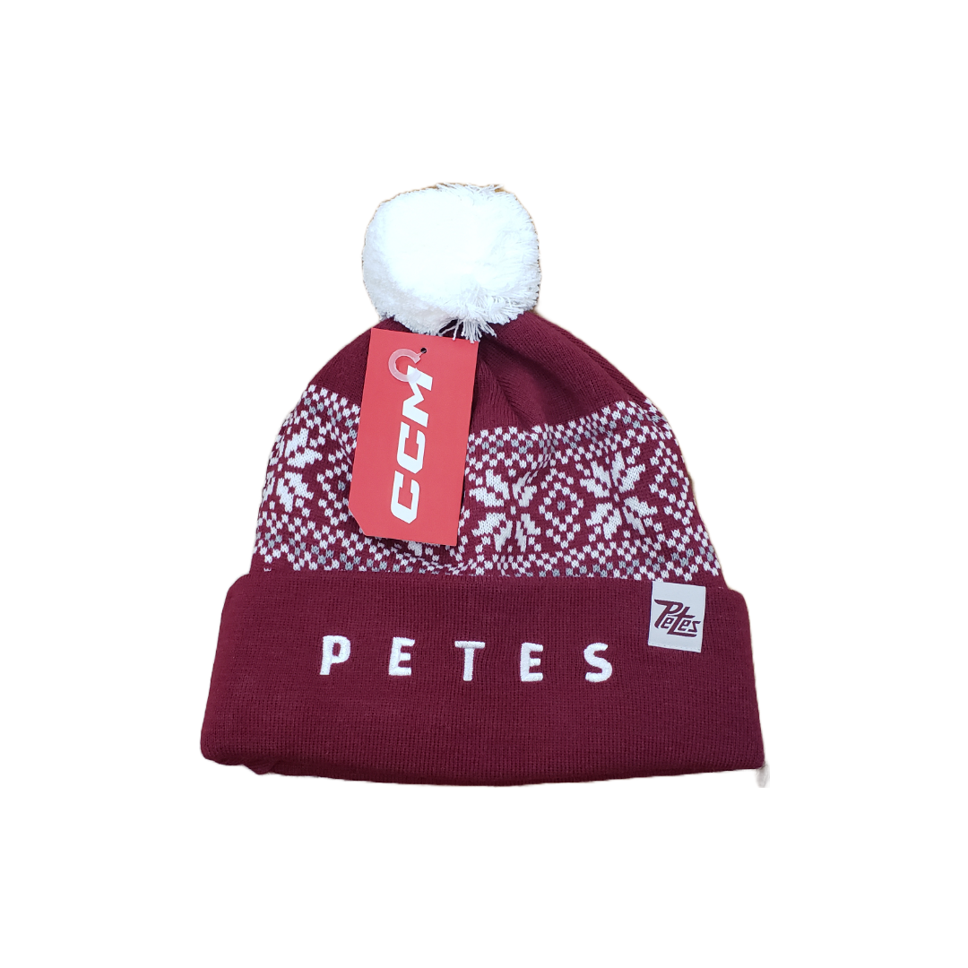 Peterborough Petes CCM maroon and white cuff knit pom beanie