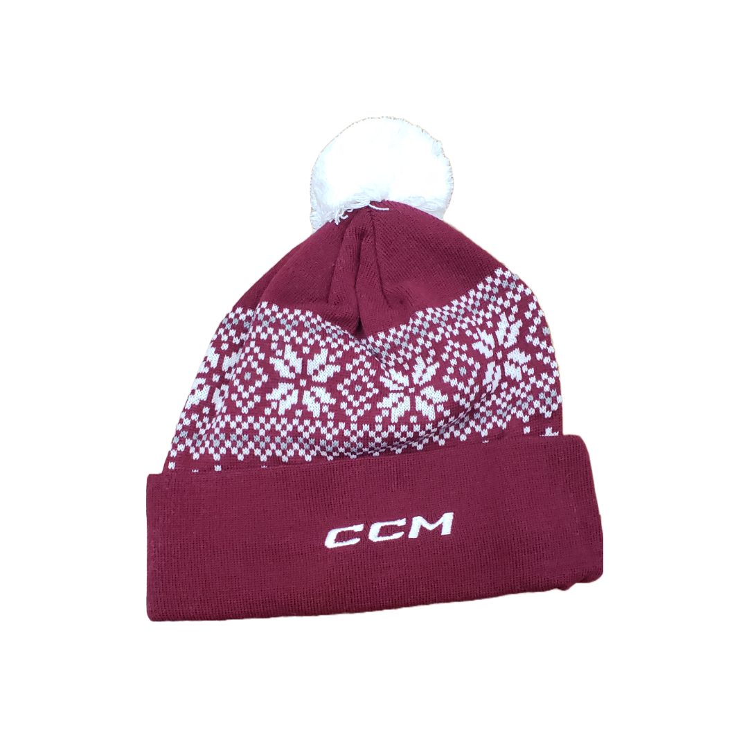 Peterborough Petes CCM maroon and white cuff knit pom beanie