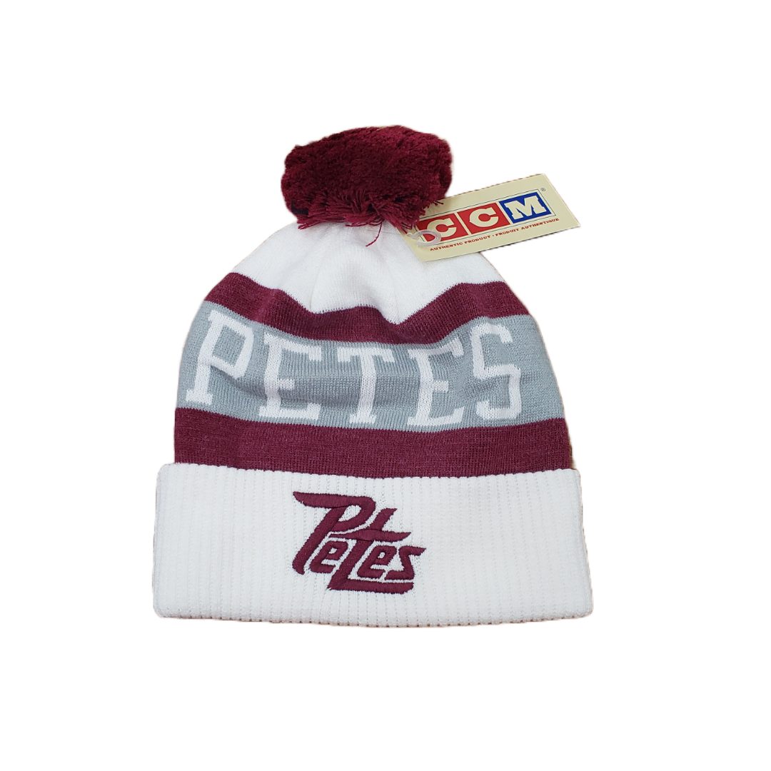 Peterborough Petes CCM maroon and white cuff knit pom beanie