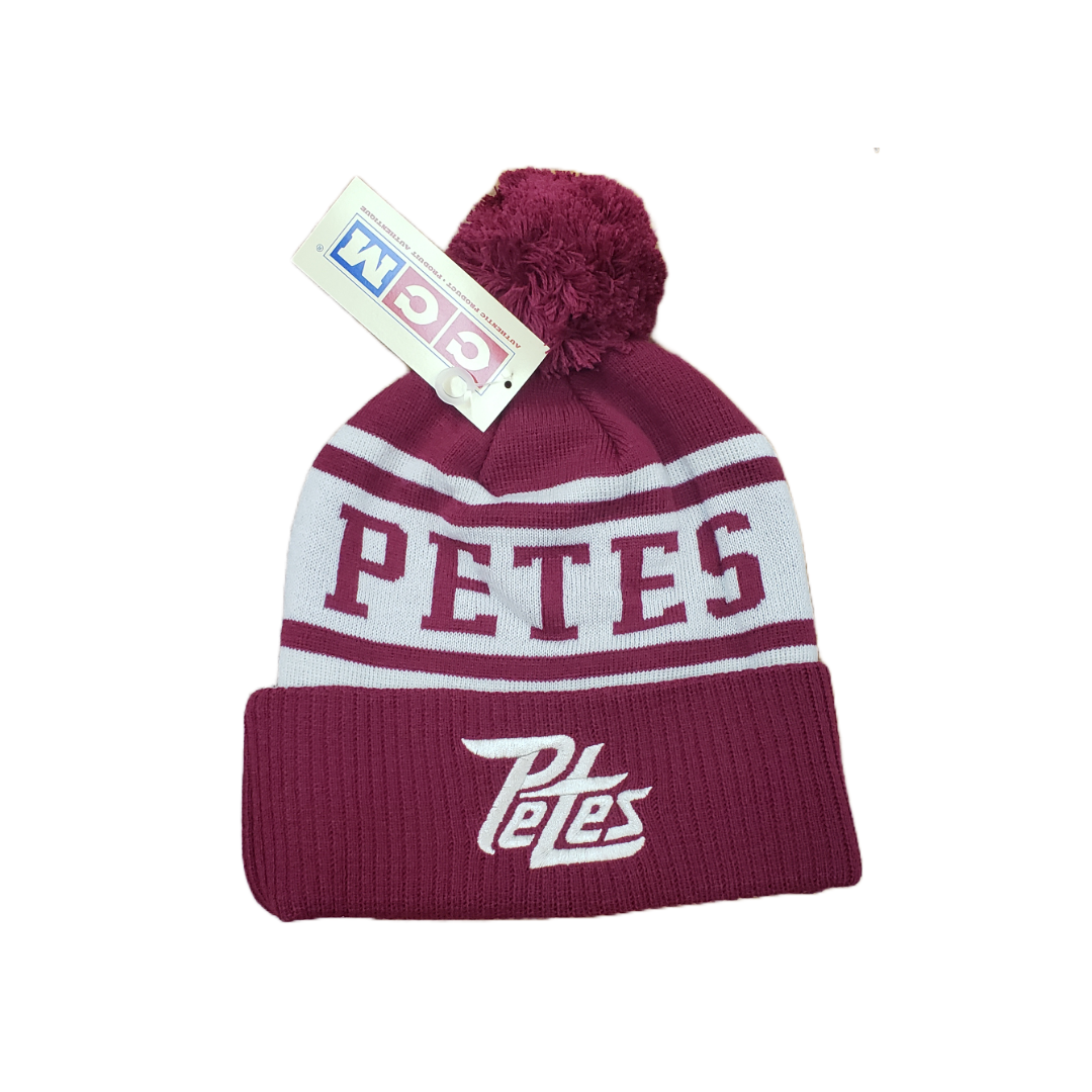 Peterborough Petes CCM maroon and white cuff knit pom beanie