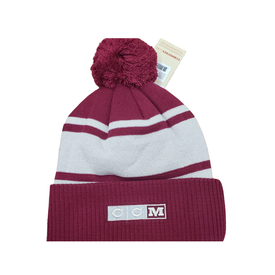 Peterborough Petes CCM maroon and white cuff knit pom beanie