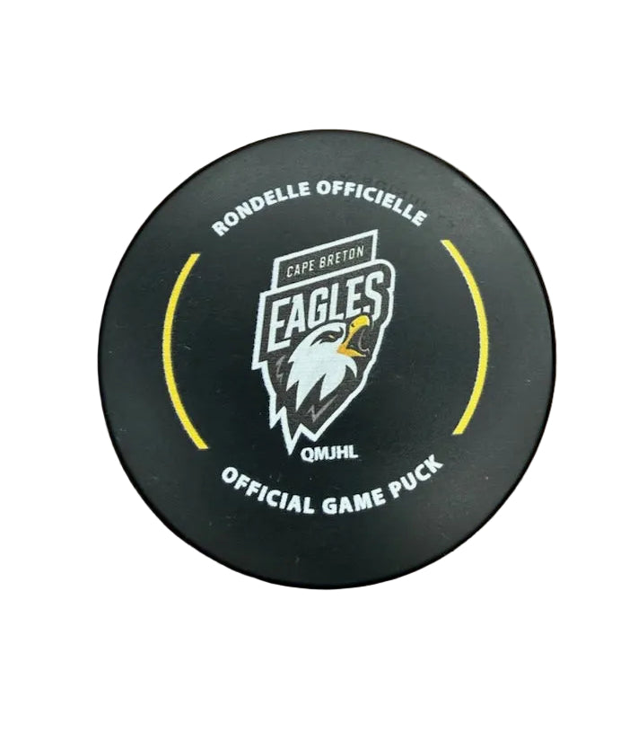 Hockey puck with Cape Breton Eagles logo
