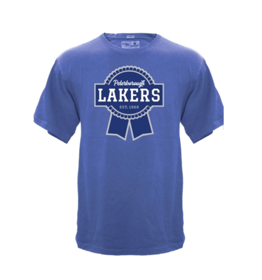 Blue t-shirt with Lakers logo on a white background