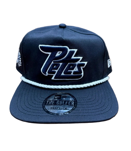 Navy blue New Era cap with raised embroidery white Petes logo