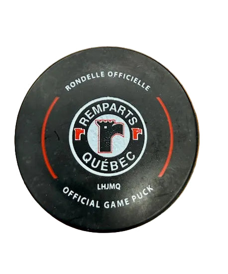 Hockey puck with Remparts Quebec branding
