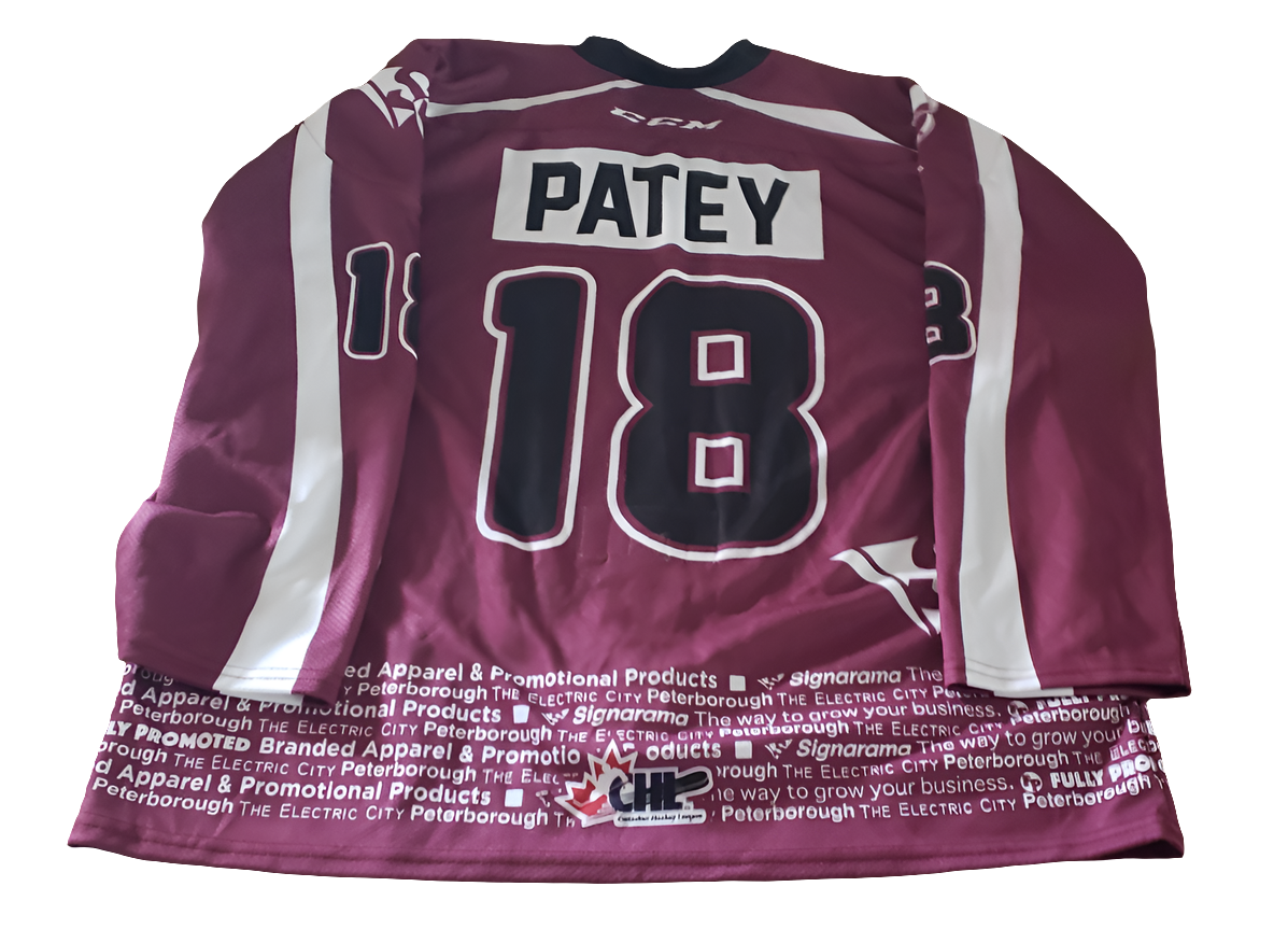 Peterborough Petes Cole Patey 2021-22 team Issued warm-up jersey