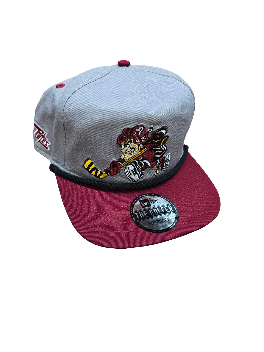 Peterborough Petes New Era "The Golfer" retro logo grey and maroon snapback