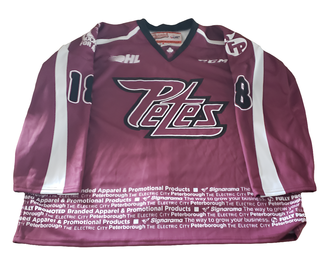 Peterborough Petes Cole Patey 2021-22 team Issued warm-up jersey