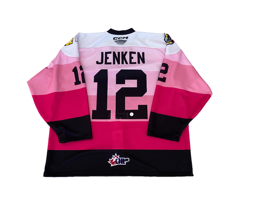 Matthew Jenken Pink in the Rink warm-up game worn jersey