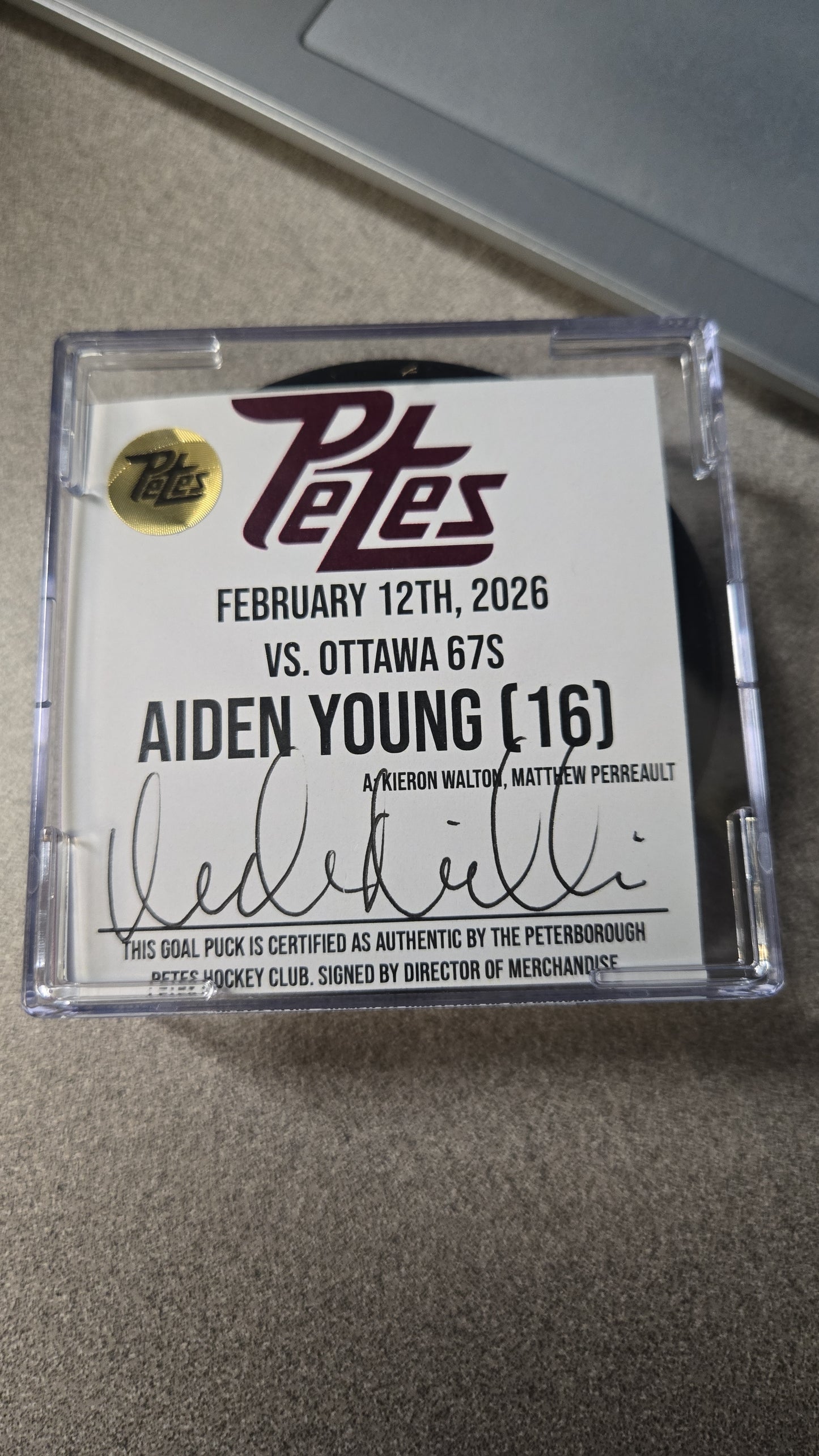 Official Petes home goal pucks
