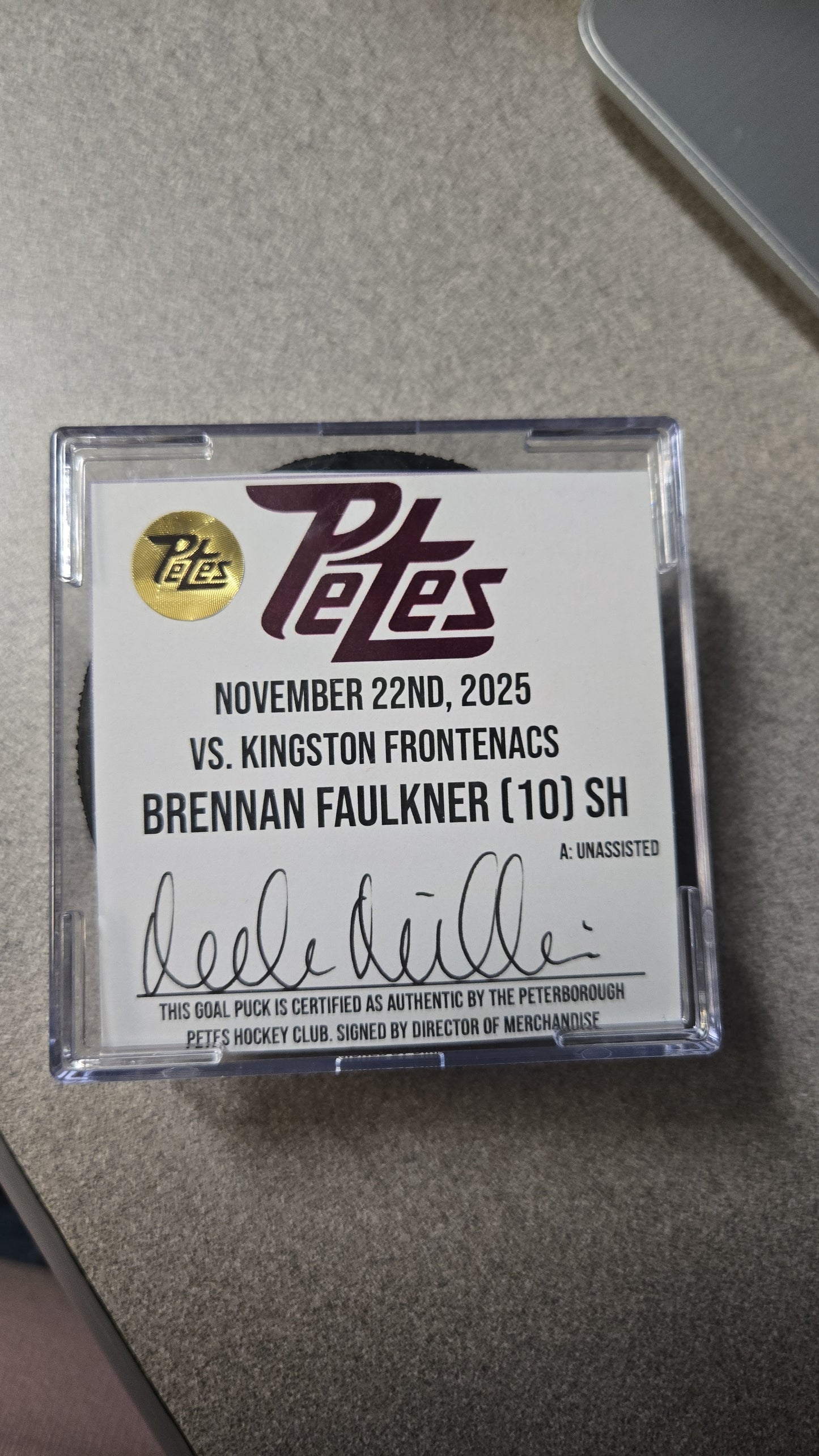 Official Petes home goal pucks