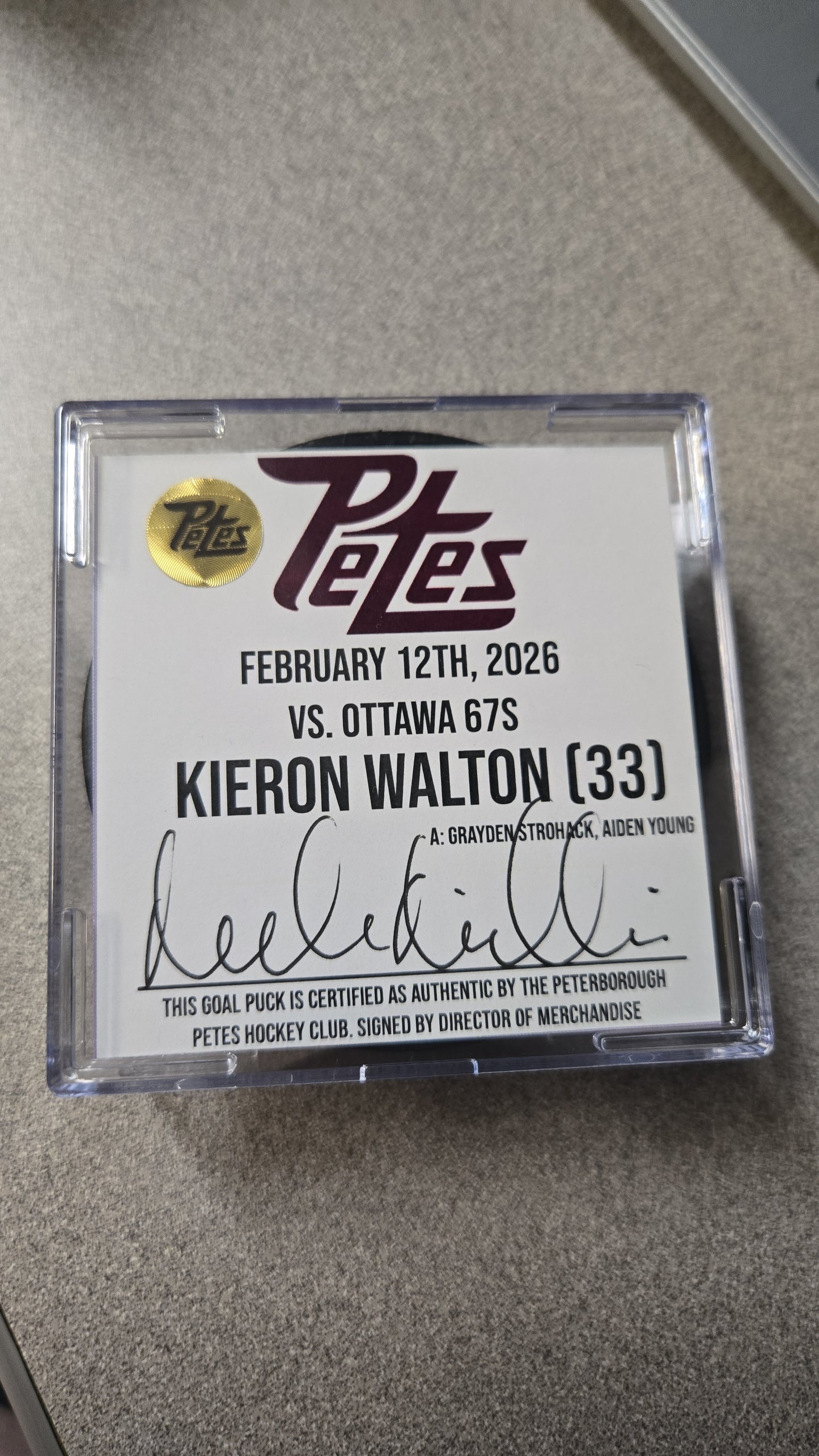 Official Petes home goal pucks