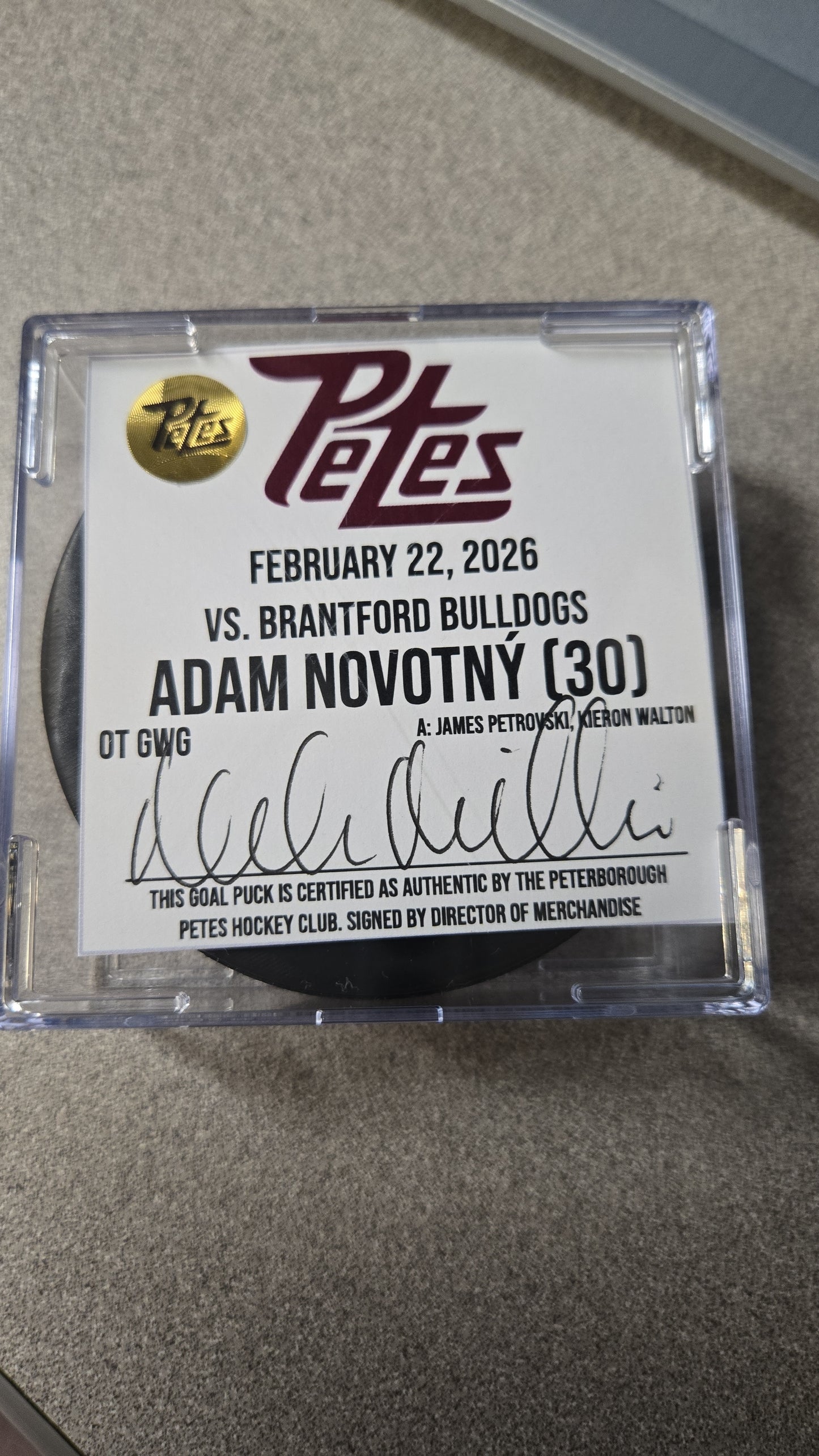 Official Petes home goal pucks