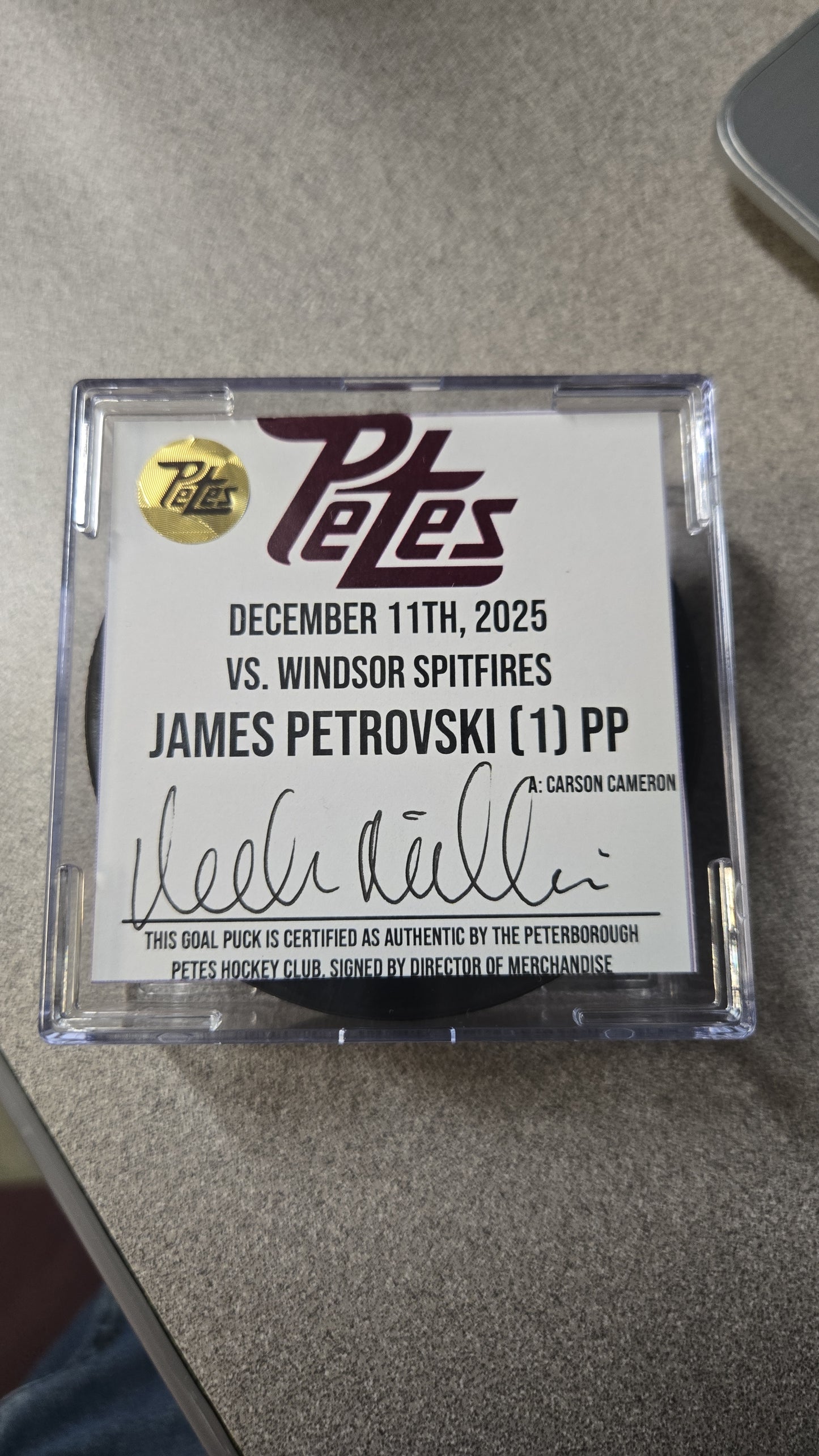 Official Petes home goal pucks