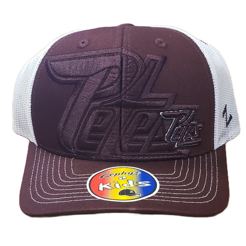 Peterborough Petes youth Dakota maroon dual logo front hat from Zephyr