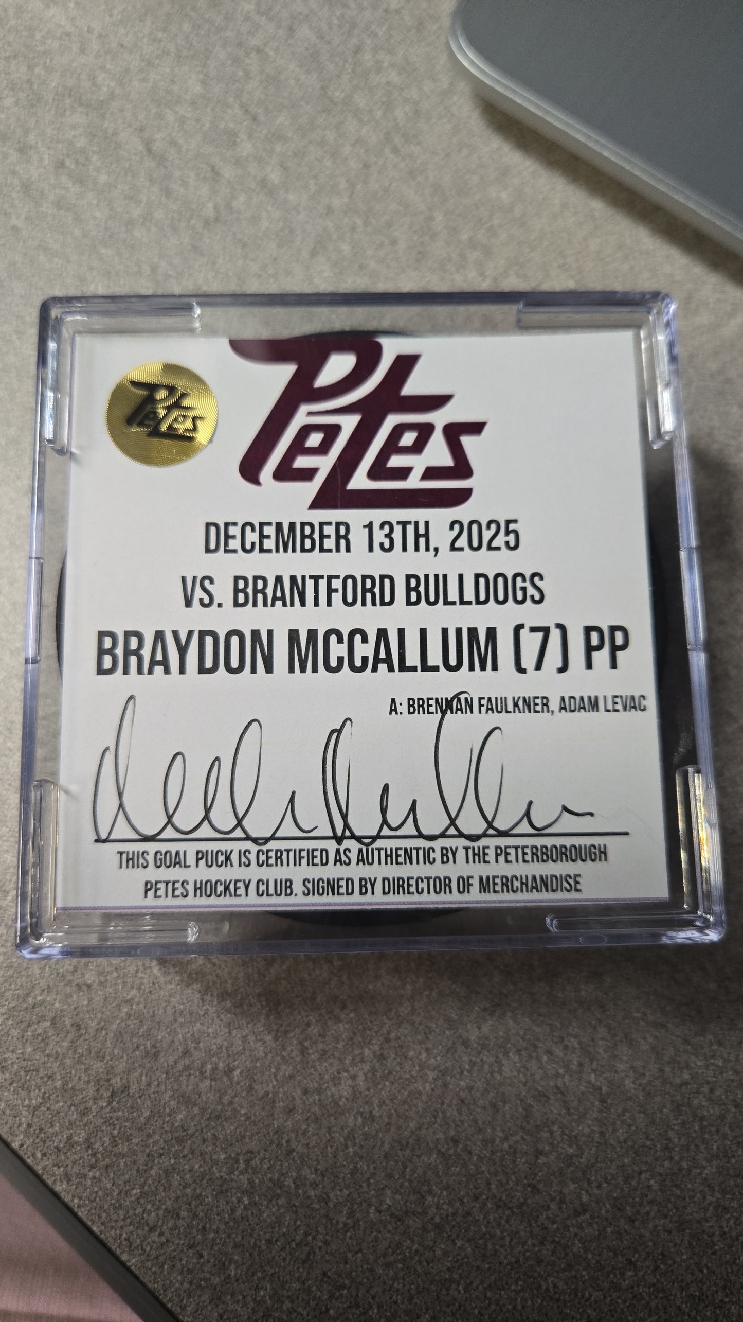 Official Petes home goal pucks