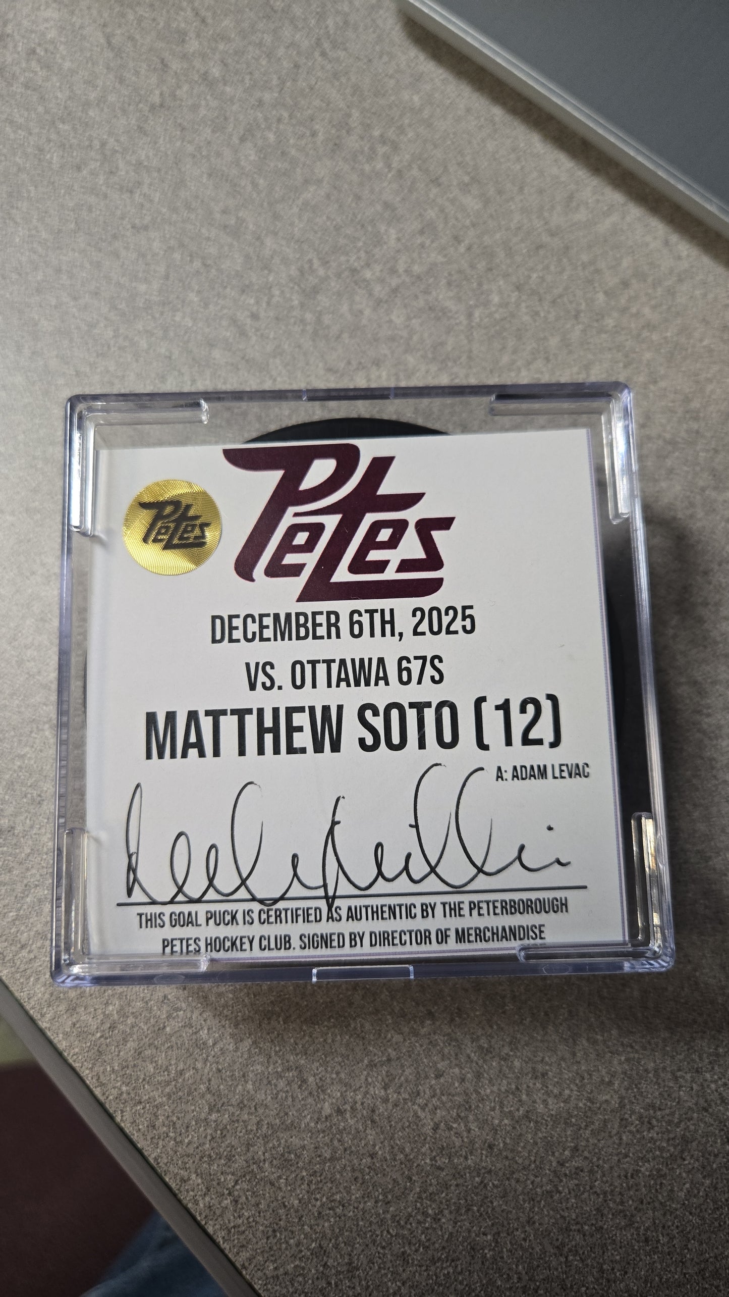 Official Petes home goal pucks