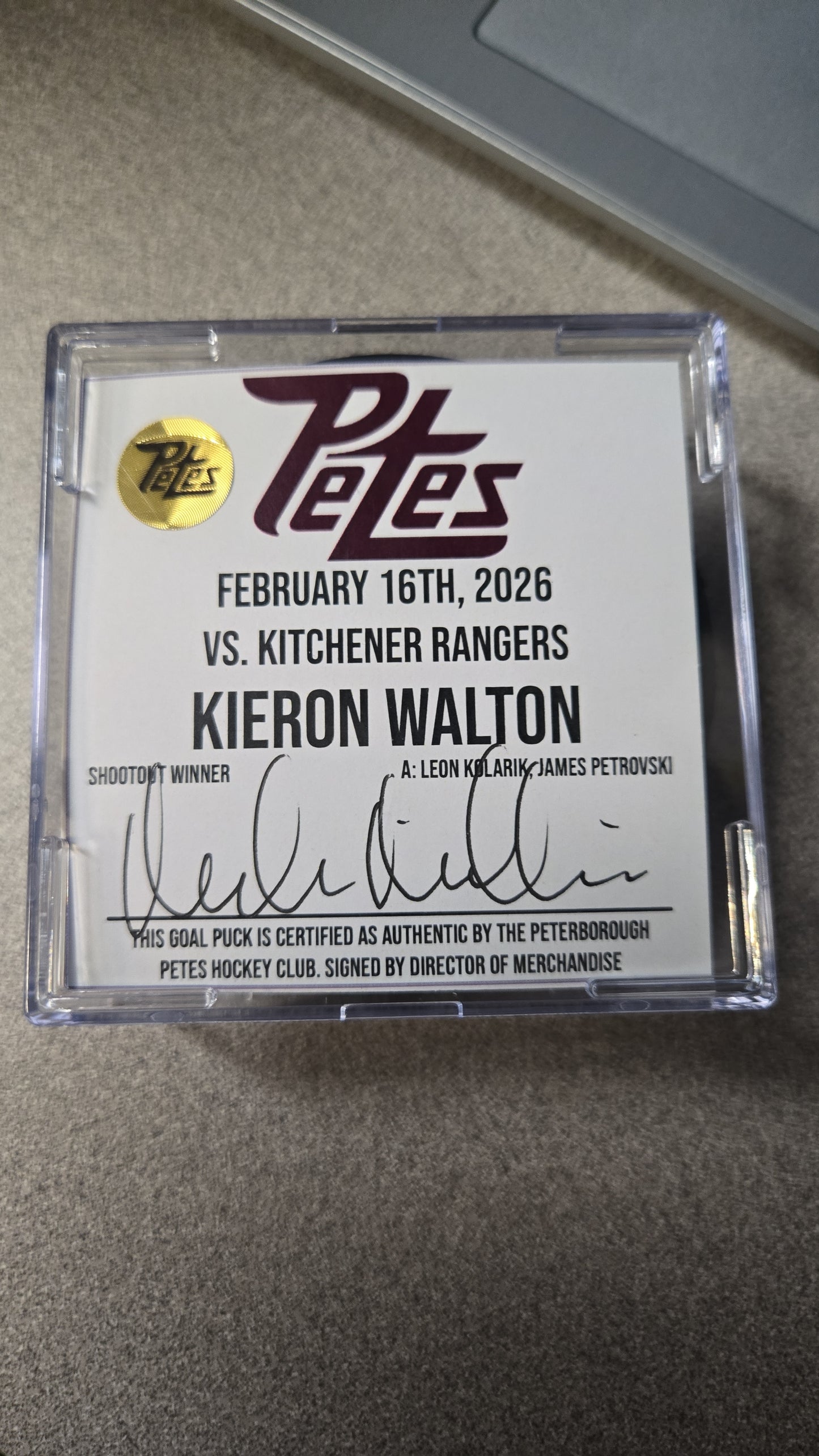Official Petes home goal pucks