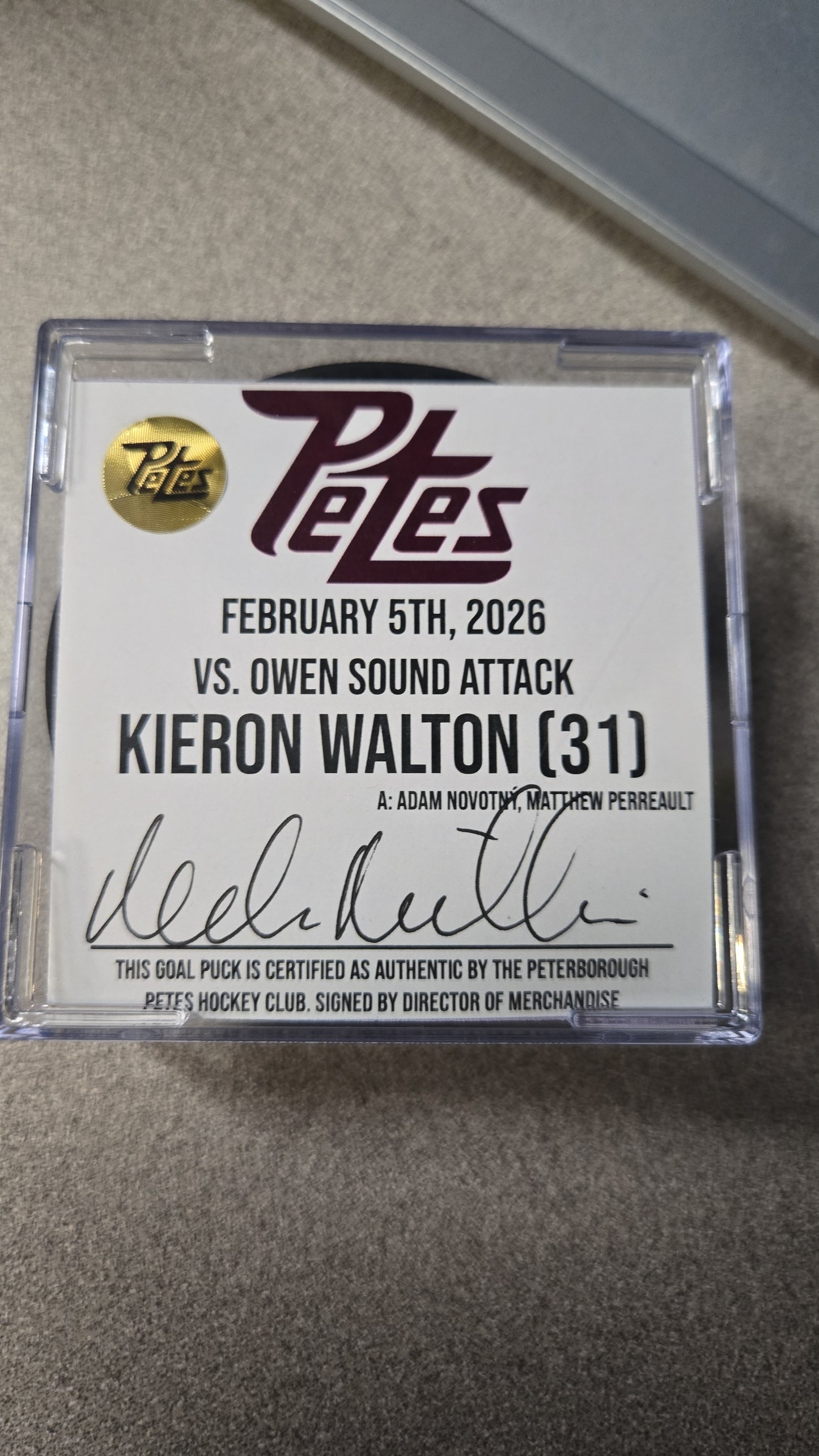 Official Petes home goal pucks