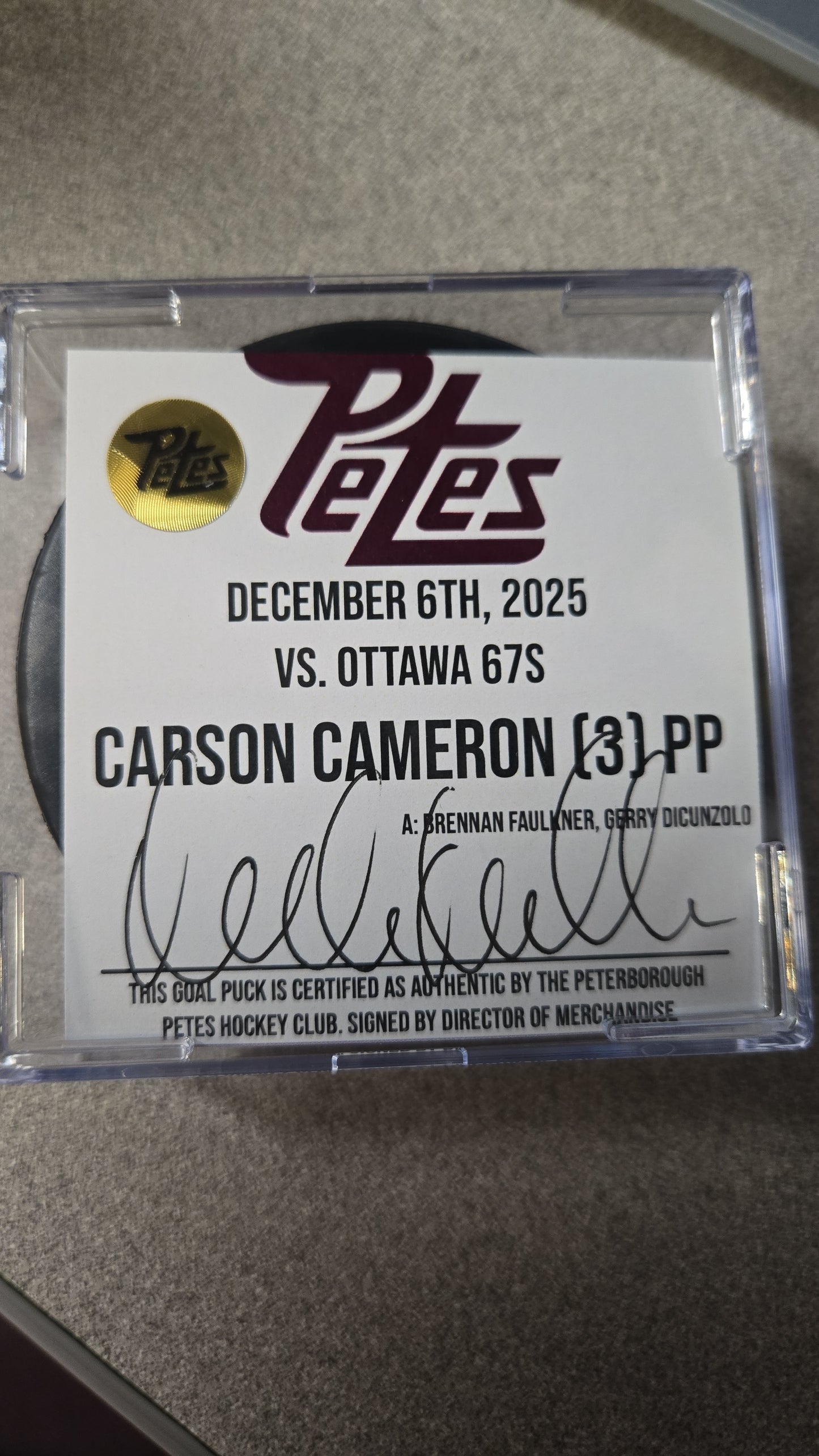 Official Petes home goal pucks
