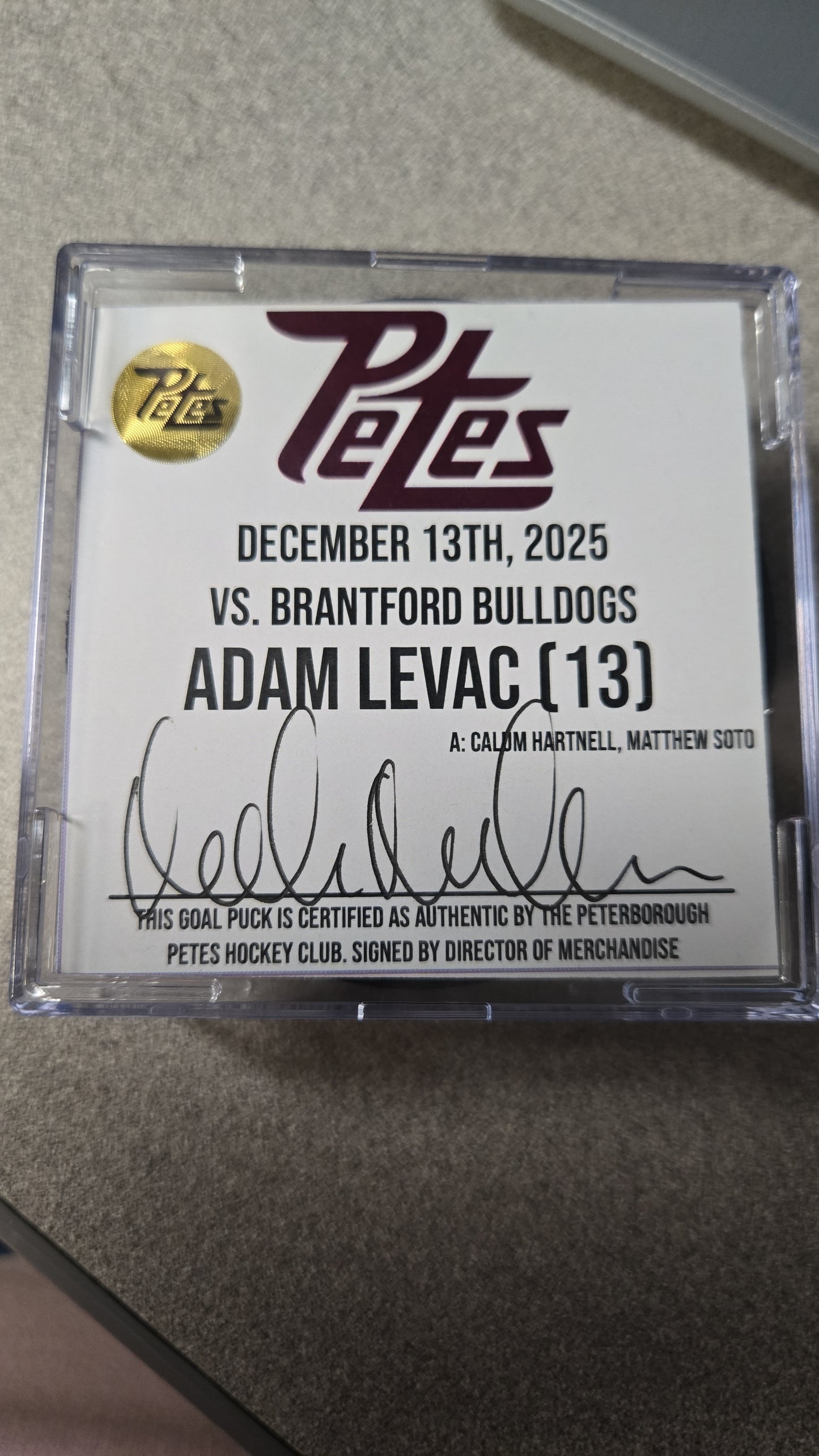 Official Petes home goal pucks