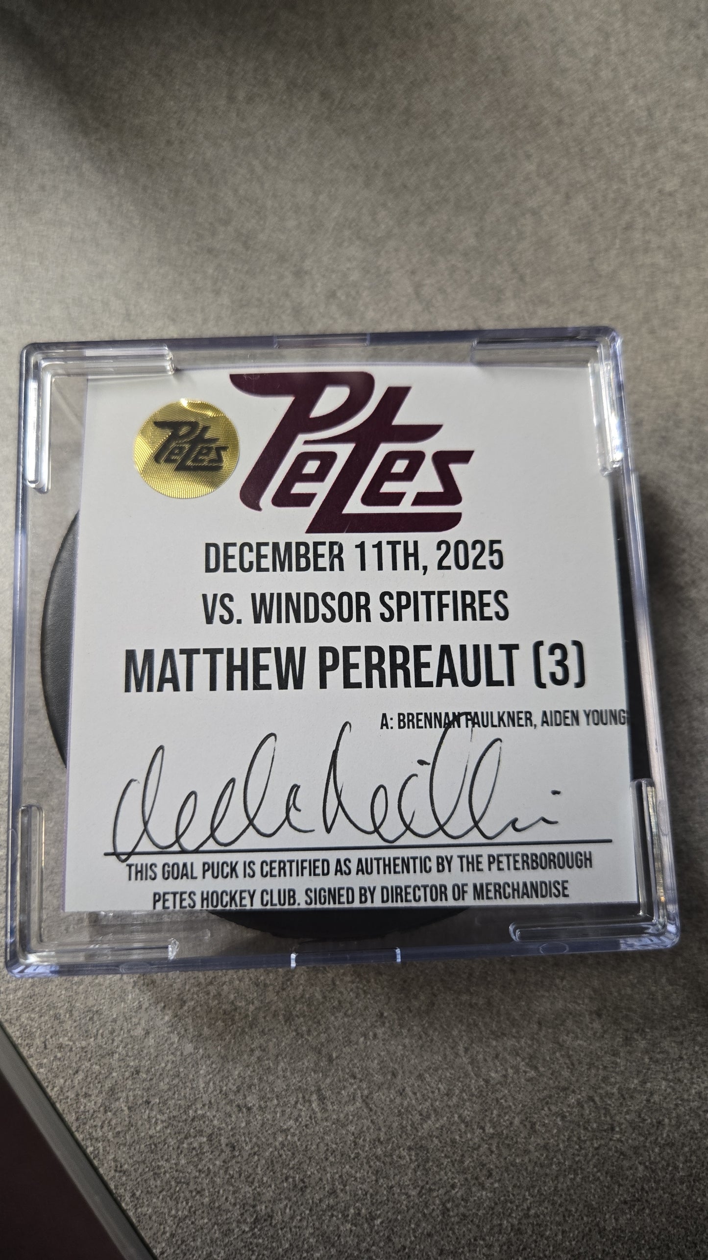 Official Petes home goal pucks