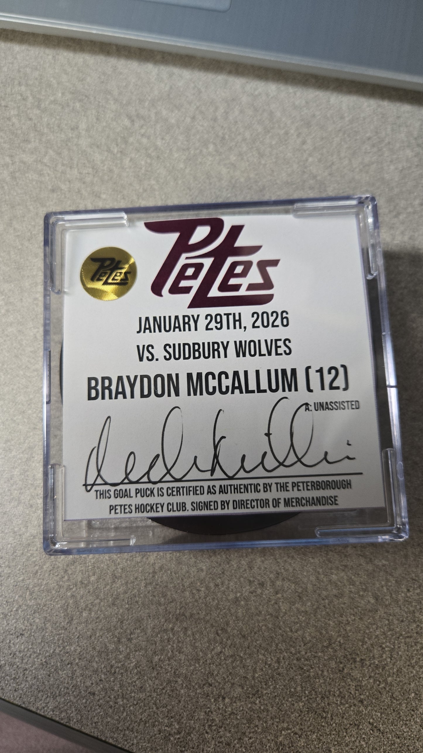 Official Petes home goal pucks