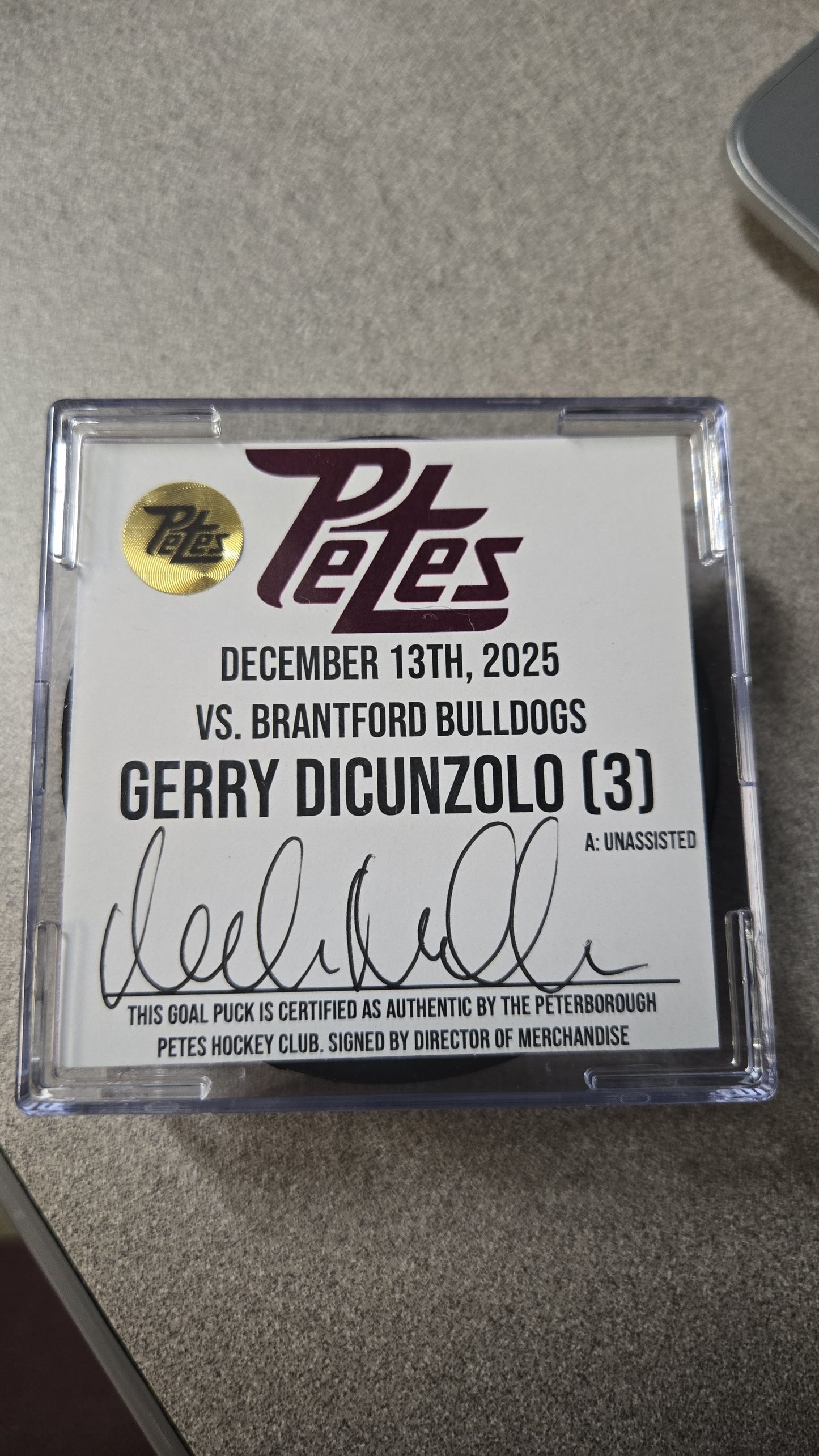 Official Petes home goal pucks
