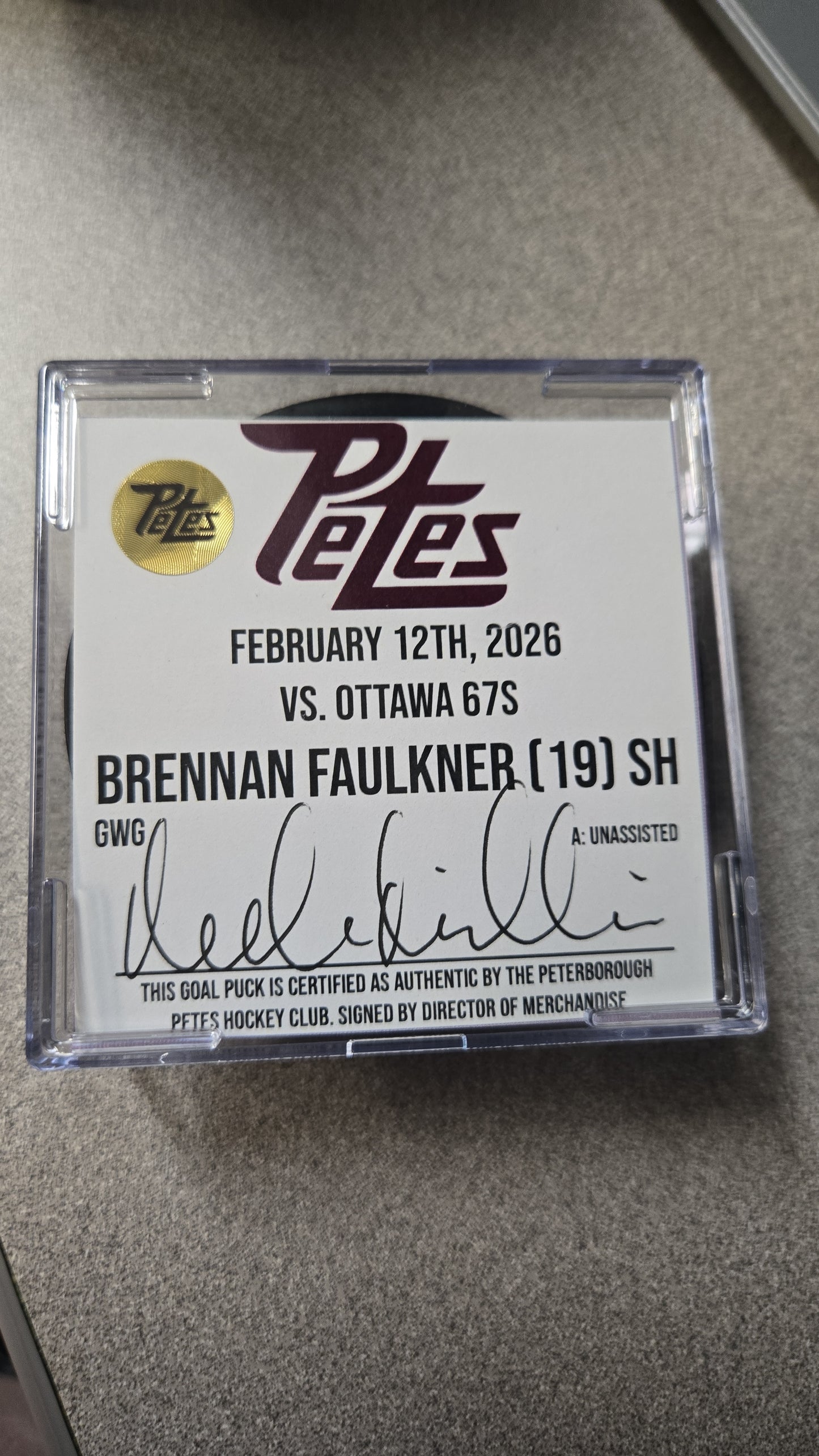 Official Petes home goal pucks