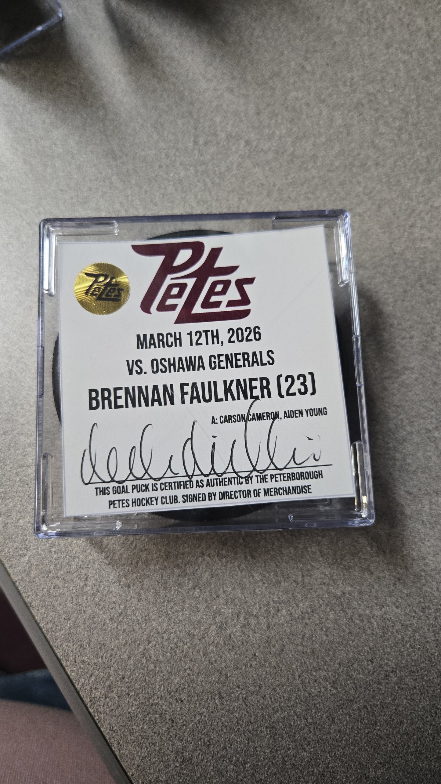 Official Petes home goal pucks