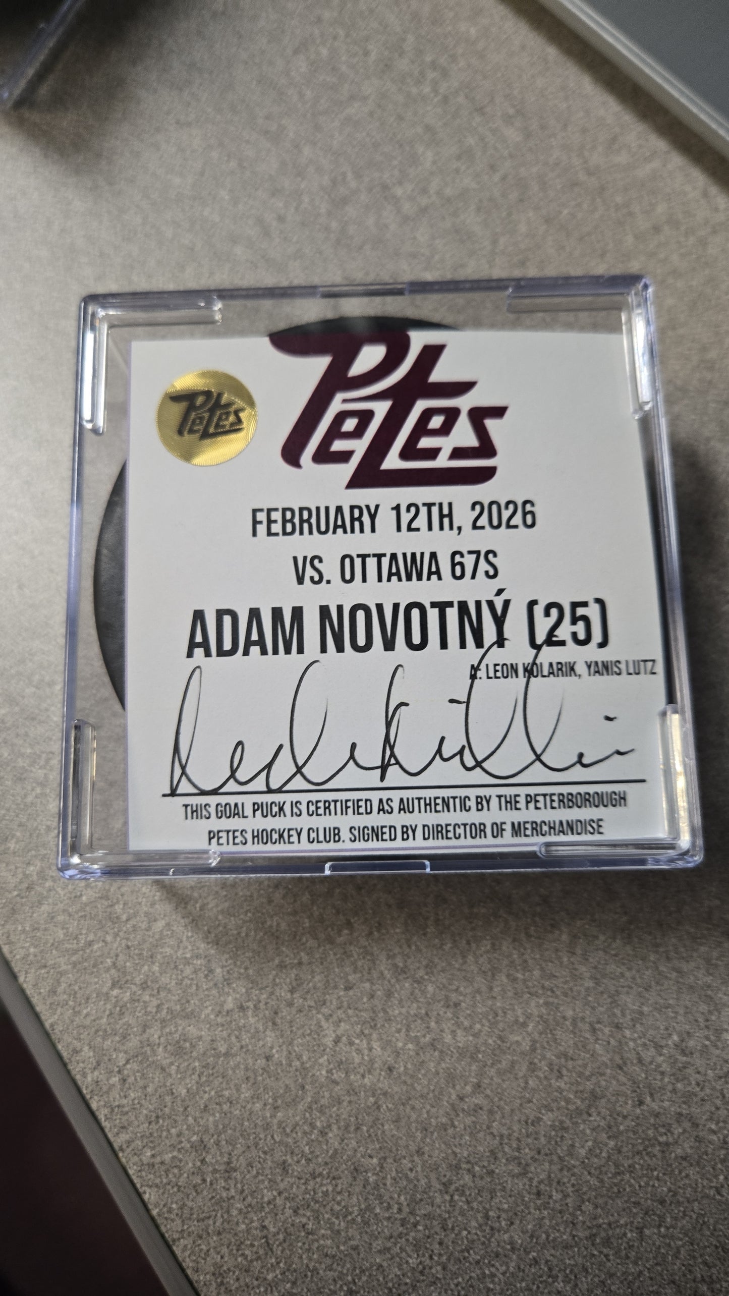 Official Petes home goal pucks
