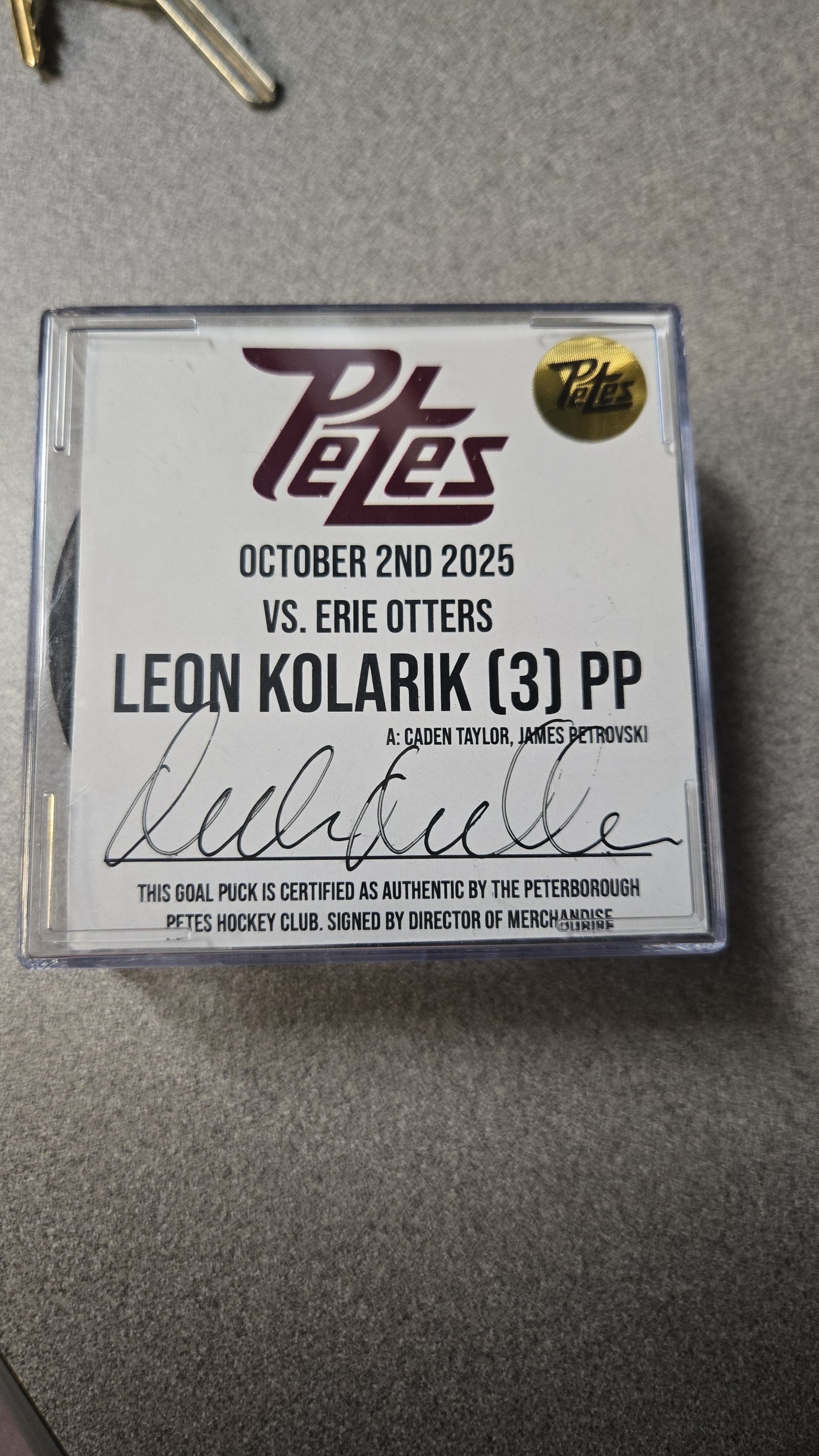Official Petes home goal pucks
