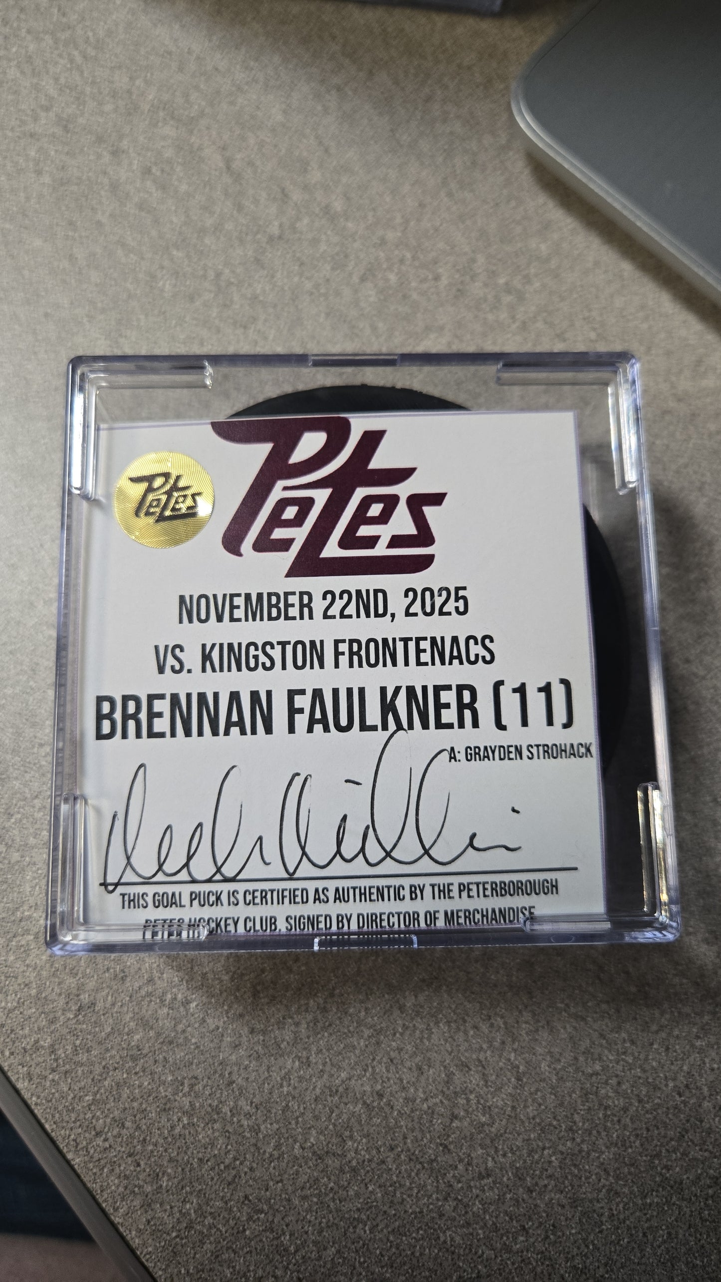 Official Petes home goal pucks