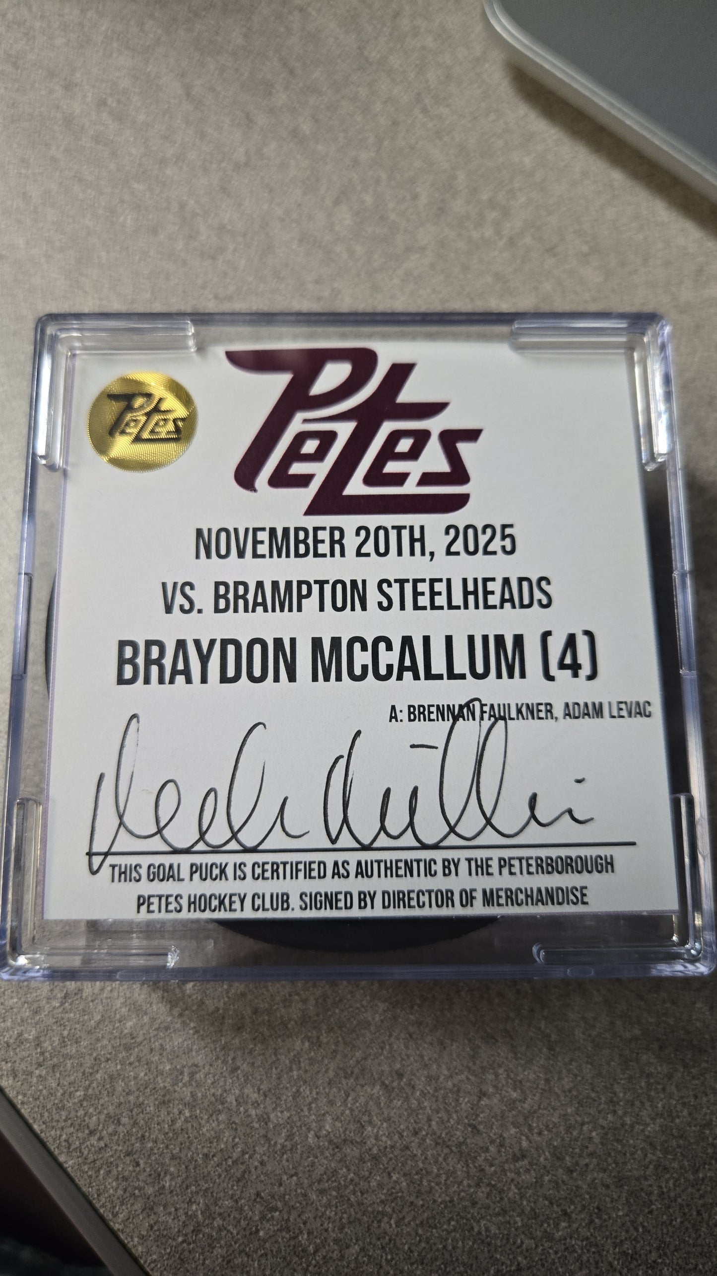 Official Petes home goal pucks