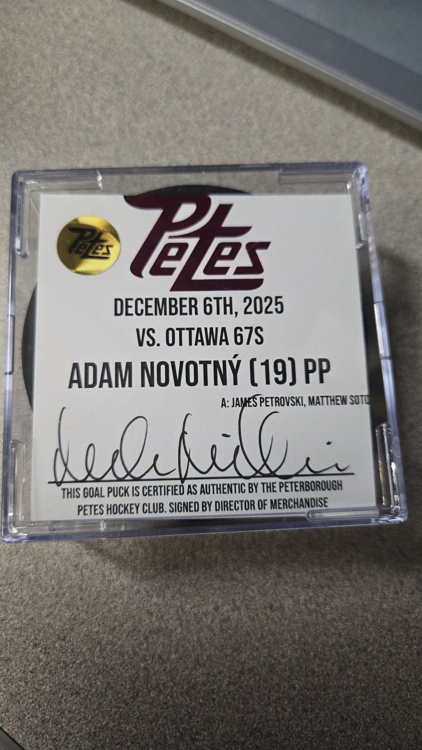 Official Petes home goal pucks