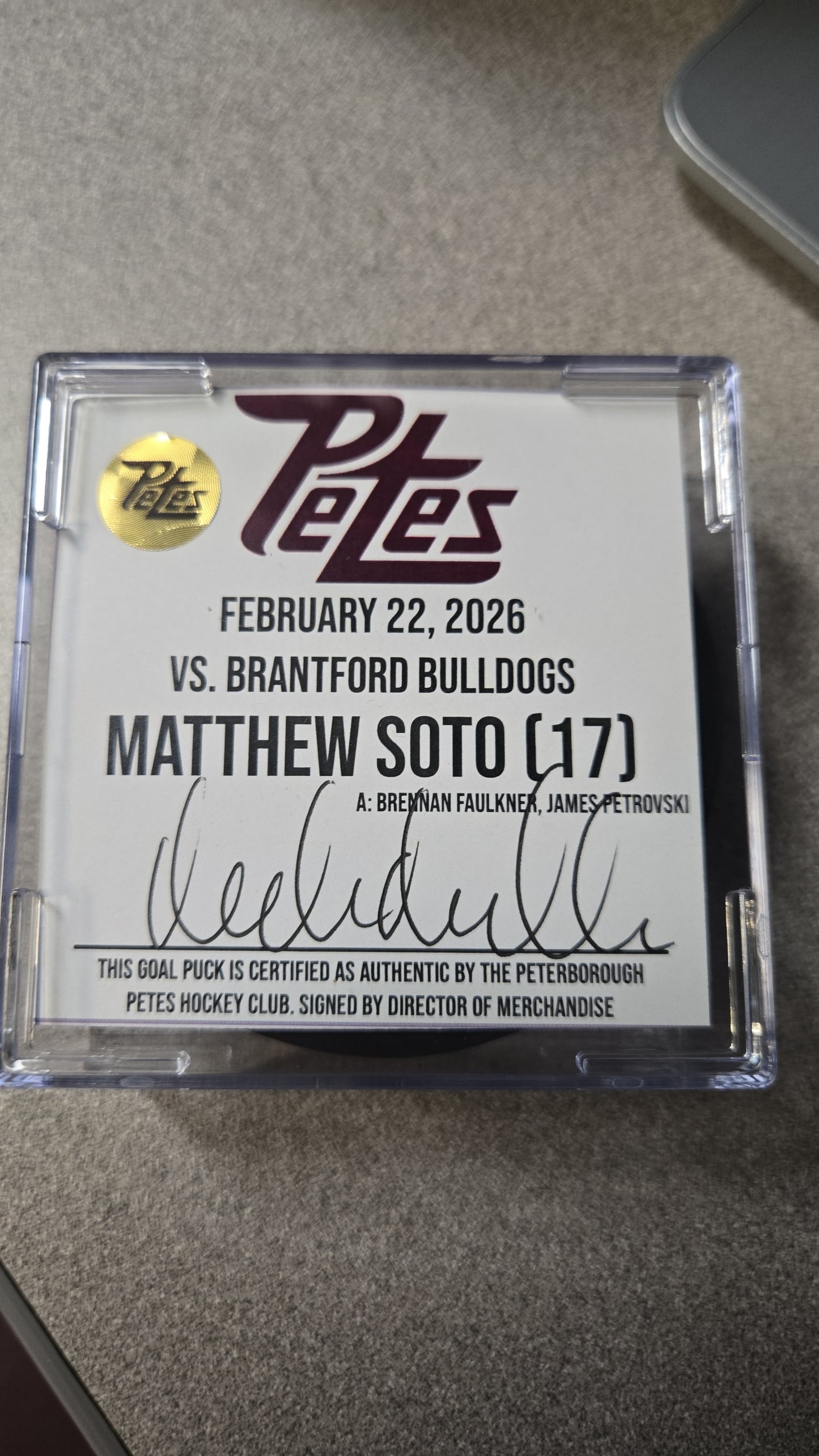 Official Petes home goal pucks