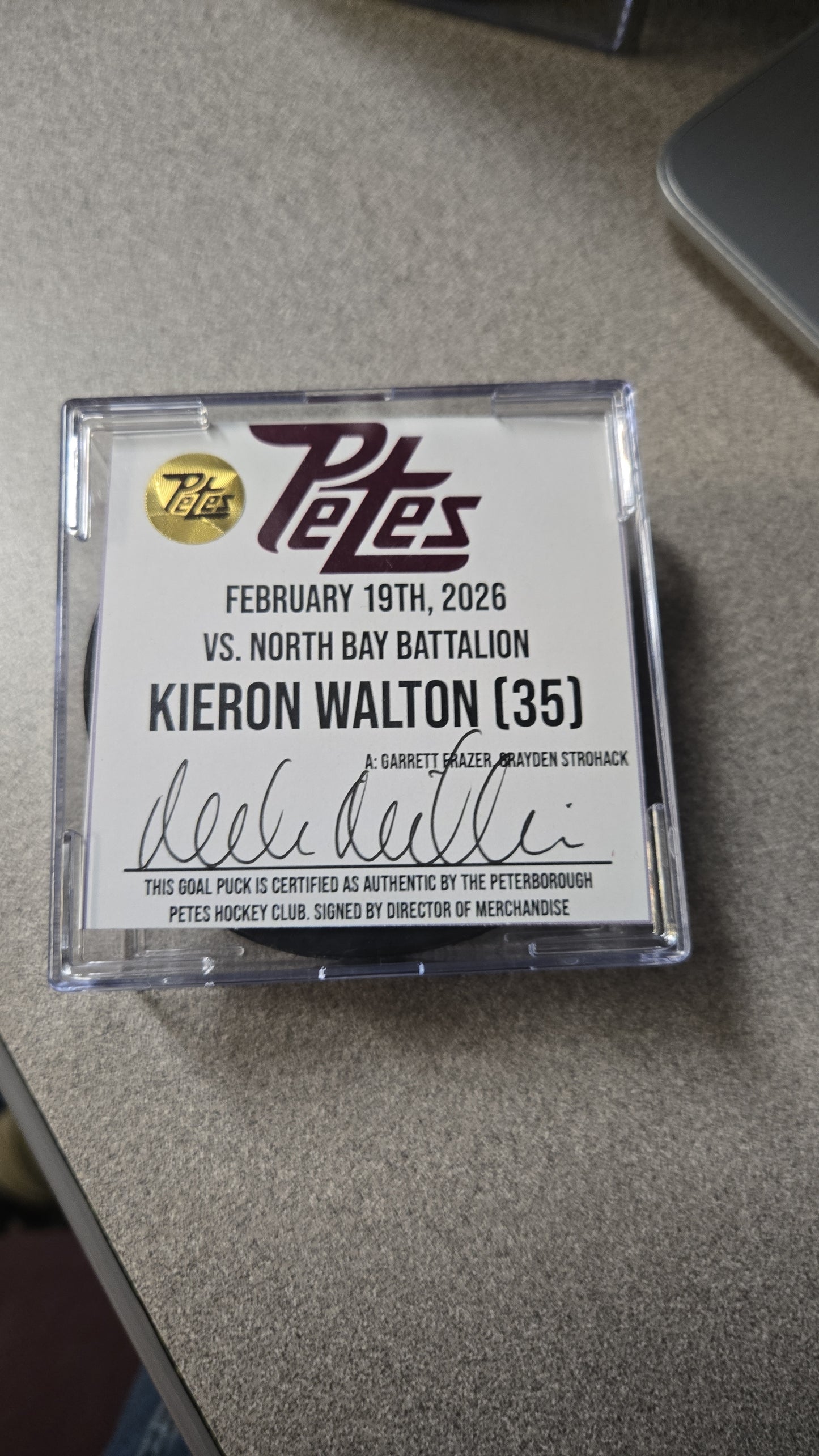 Official Petes home goal pucks