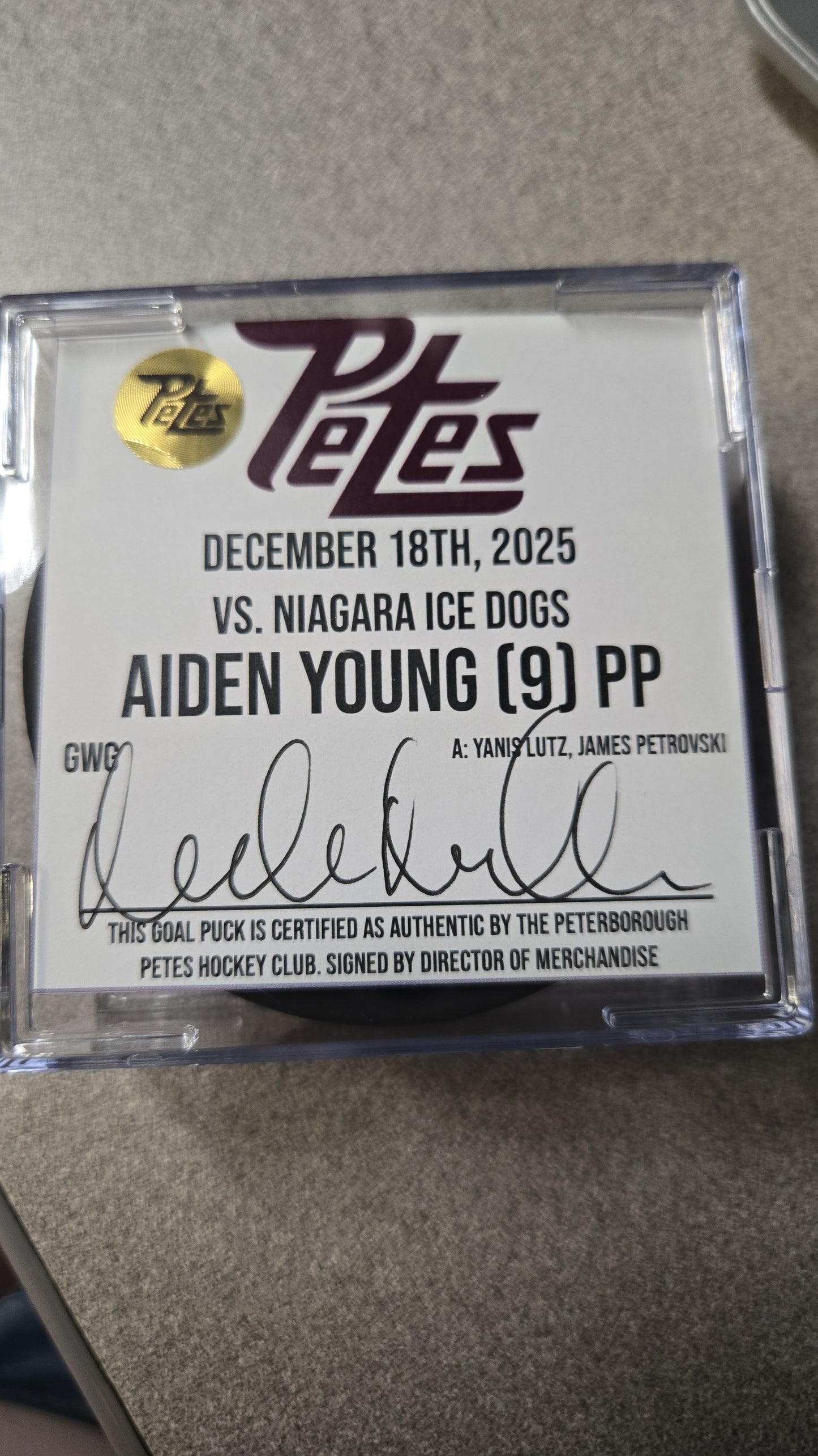 Official Petes home goal pucks
