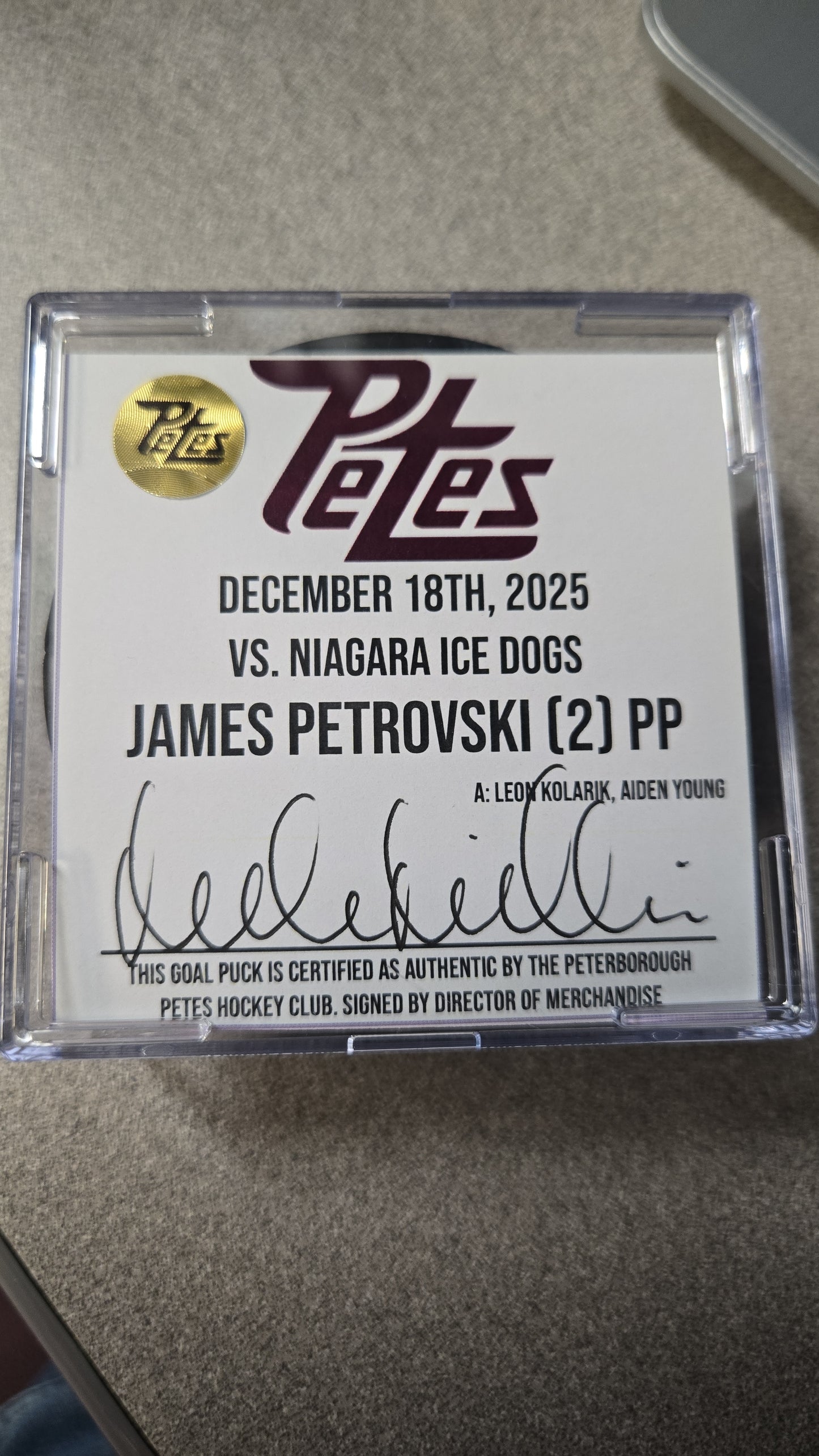 Official Petes home goal pucks
