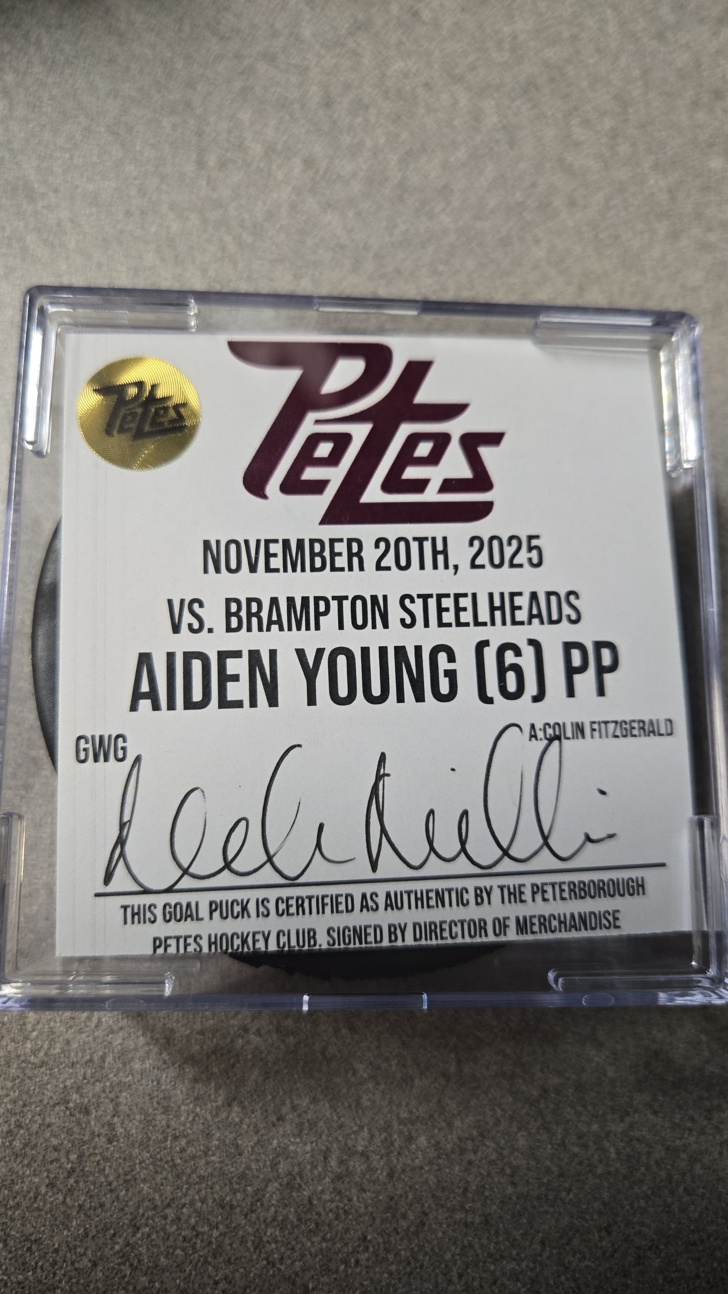 Official Petes home goal pucks