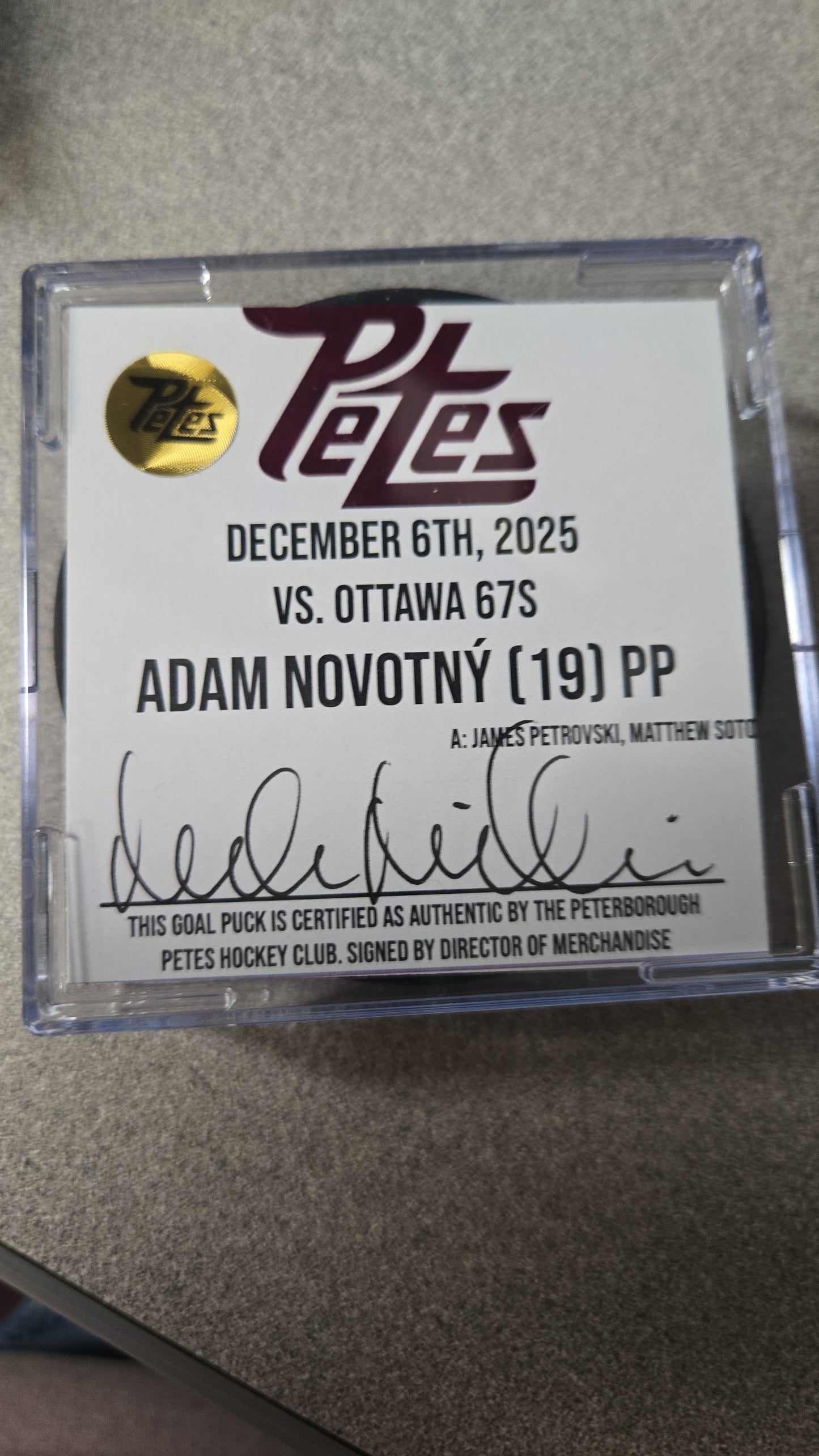 Official Petes home goal pucks