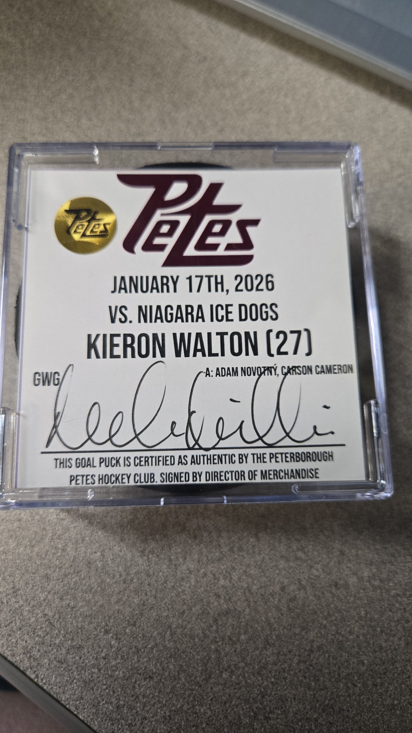 Official Petes home goal pucks
